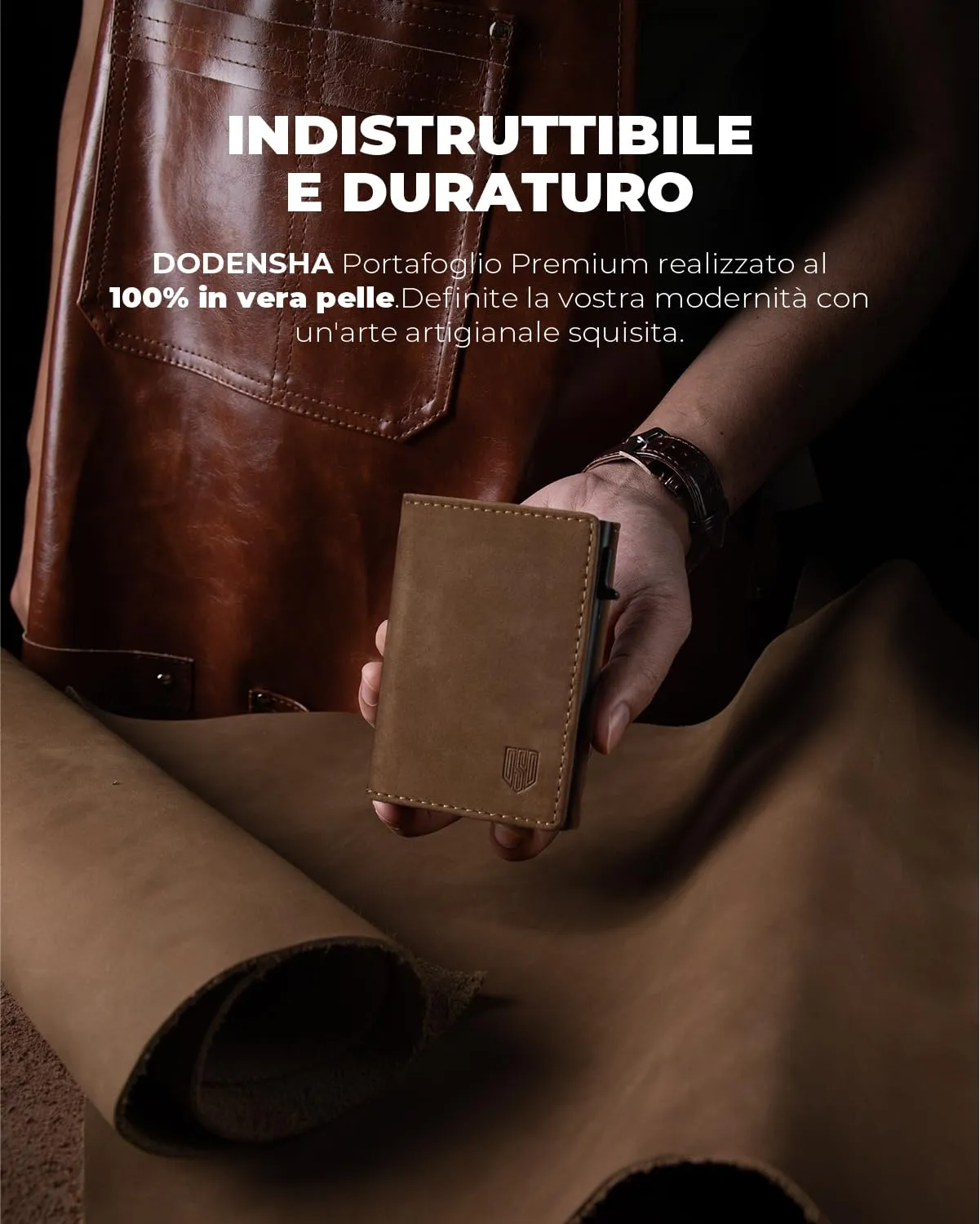DODENSHA Portafoglio Uomo in Vera Pelle Marrone con Protezione RFID e Chiusura Magnetica, 12.5x10x3.5 cm - immagine 4