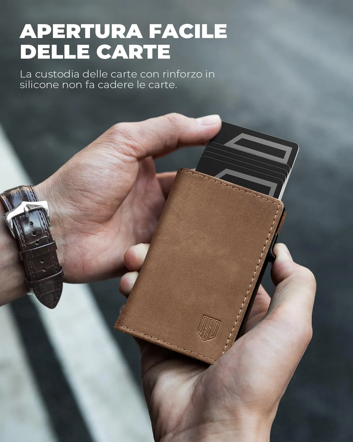 DODENSHA Portafoglio Uomo in Vera Pelle Marrone con Protezione RFID e Chiusura Magnetica, 12.5x10x3.5 cm - immagine 5