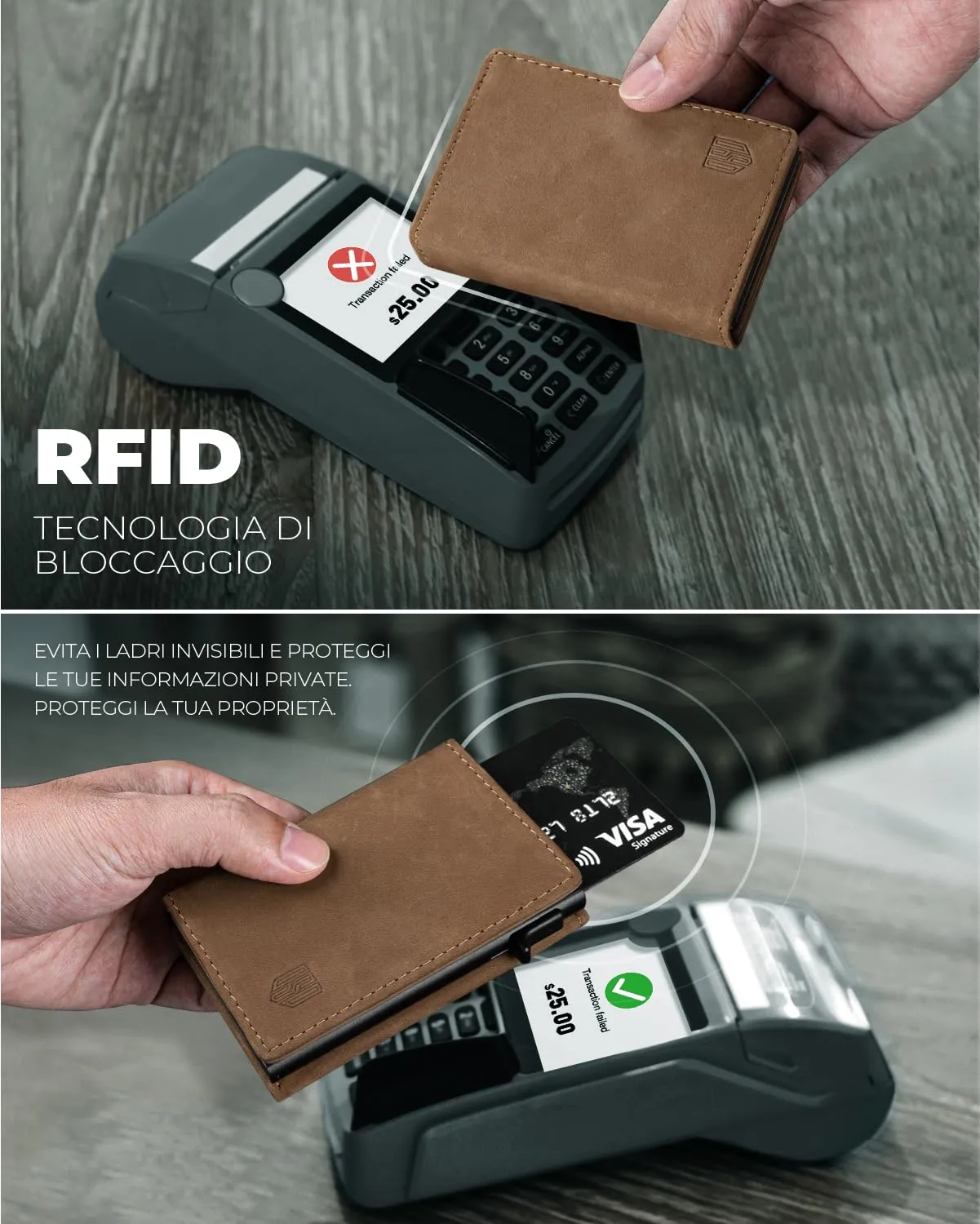 DODENSHA Portafoglio Uomo in Vera Pelle Marrone con Protezione RFID e Chiusura Magnetica, 12.5x10x3.5 cm - immagine 7
