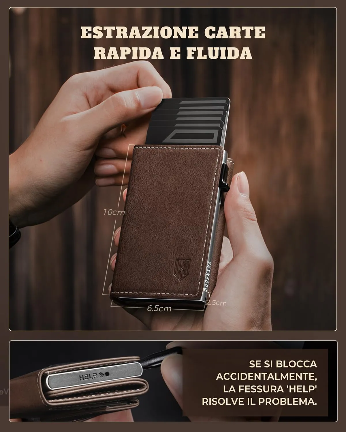 DODENSHA MagSnap Portafoglio da uomo Slim Wallet con scomparto per monete XL, protezione RFID (Marrone Argento) - immagine 3