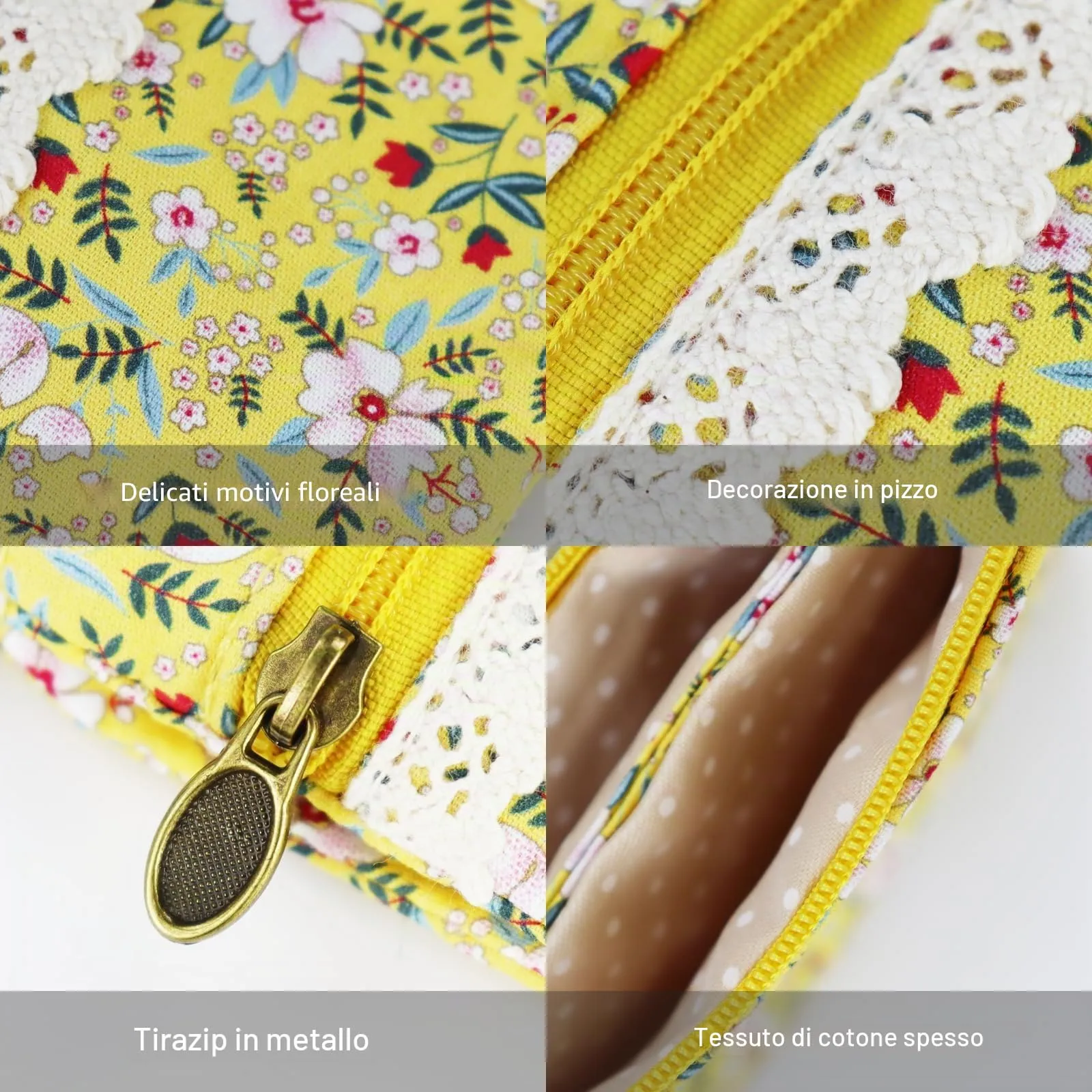 FuninCrea Portamonete Donna in Cotone con Motivo Floreale e 2 Tasche con Cerniera, Set da 2 Pezzi - immagine 3