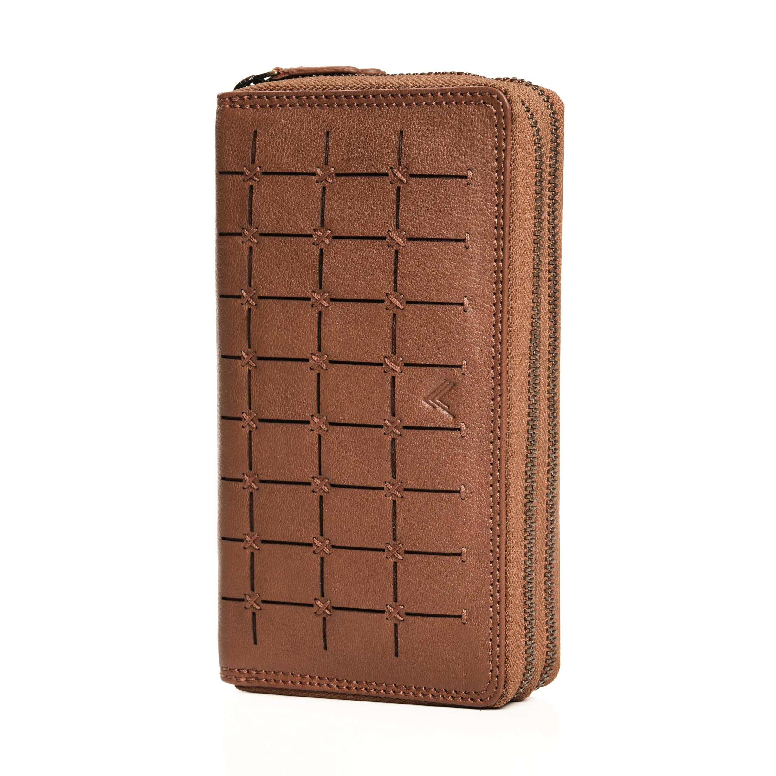 Lavalen Portafoglio Donna in Vera Pelle con 30 Tasche RFID e Doppia Cerniera - Cognac Quadrato - immagine 1