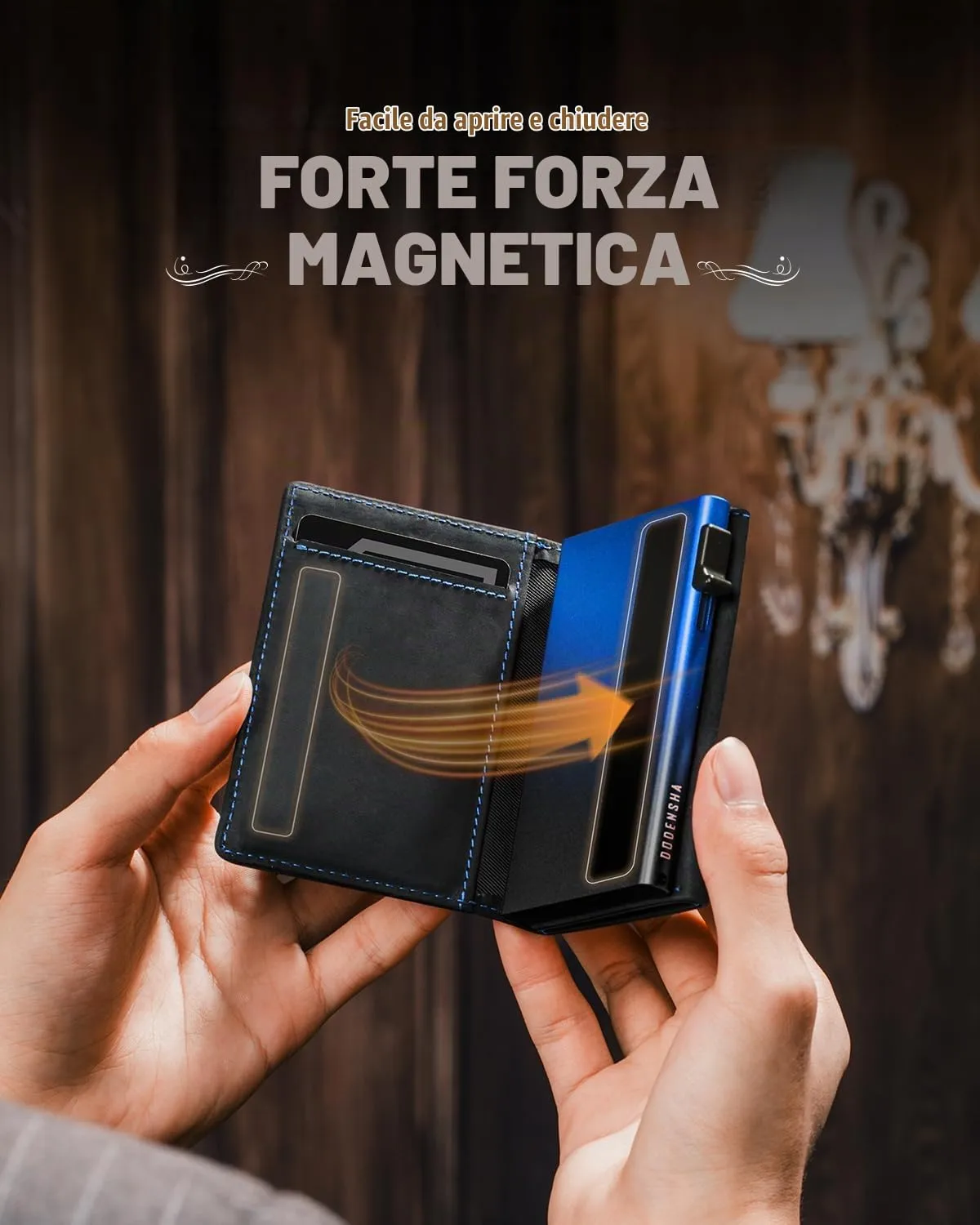 DODENSHA Portafoglio Uomo in Vera Pelle Marrone con Protezione RFID, Chiusura Magnetica, 12.5x10x3.5 cm - immagine 2
