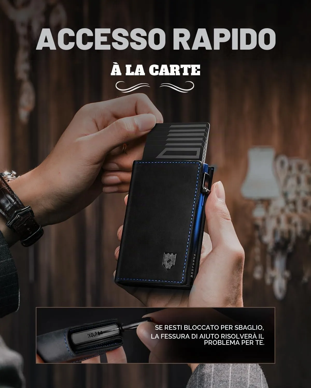 DODENSHA Portafoglio Uomo in Vera Pelle Marrone con Protezione RFID, Chiusura Magnetica, 12.5x10x3.5 cm - immagine 4