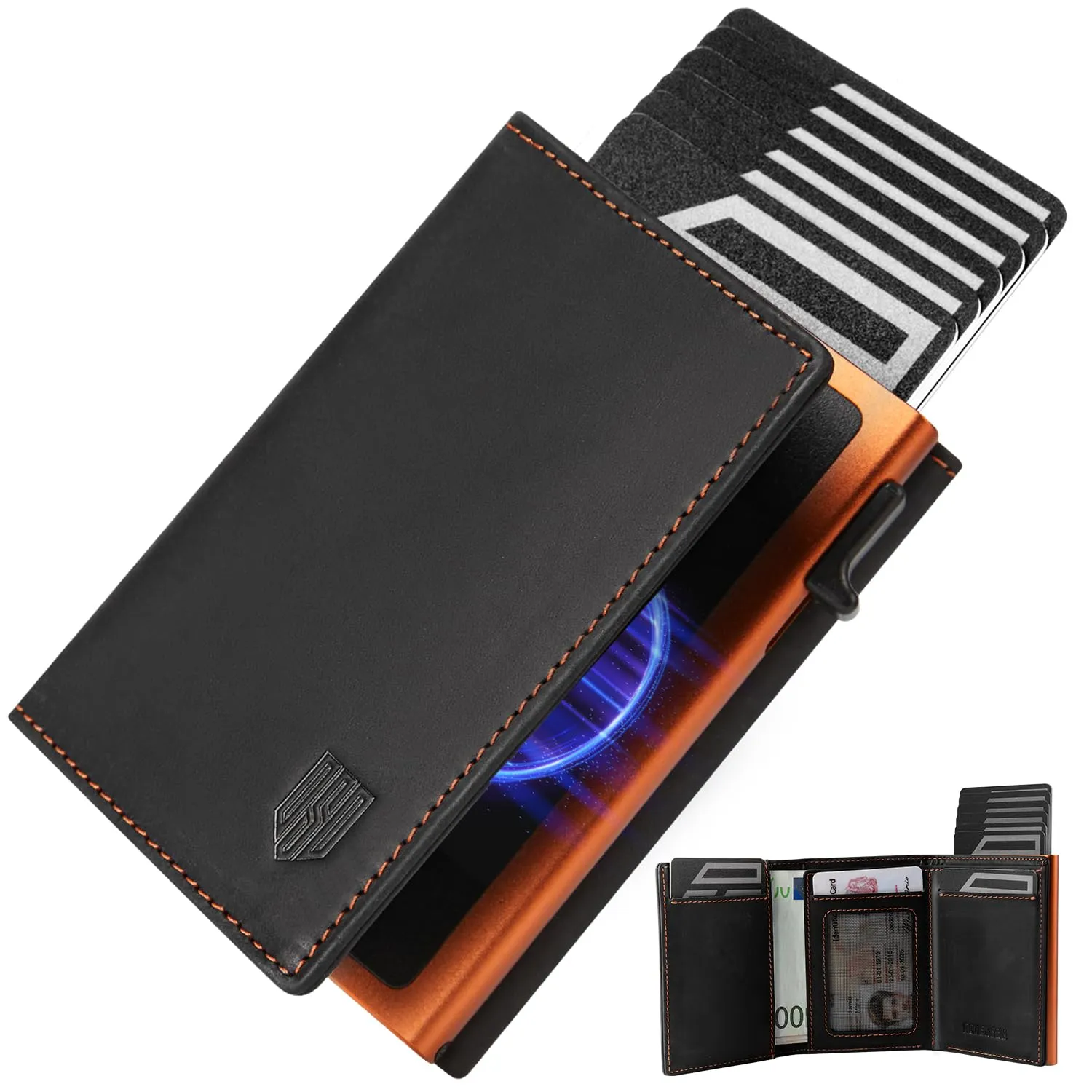 DODENSHA MagSnap Portafoglio Uomo Slim con Protezione RFID, Nero/Arancione - immagine 1