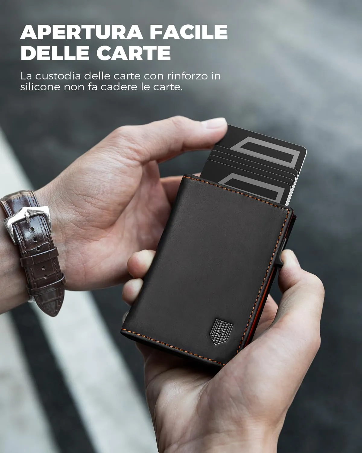 DODENSHA MagSnap Portafoglio Uomo Slim con Protezione RFID, Nero/Arancione - immagine 5