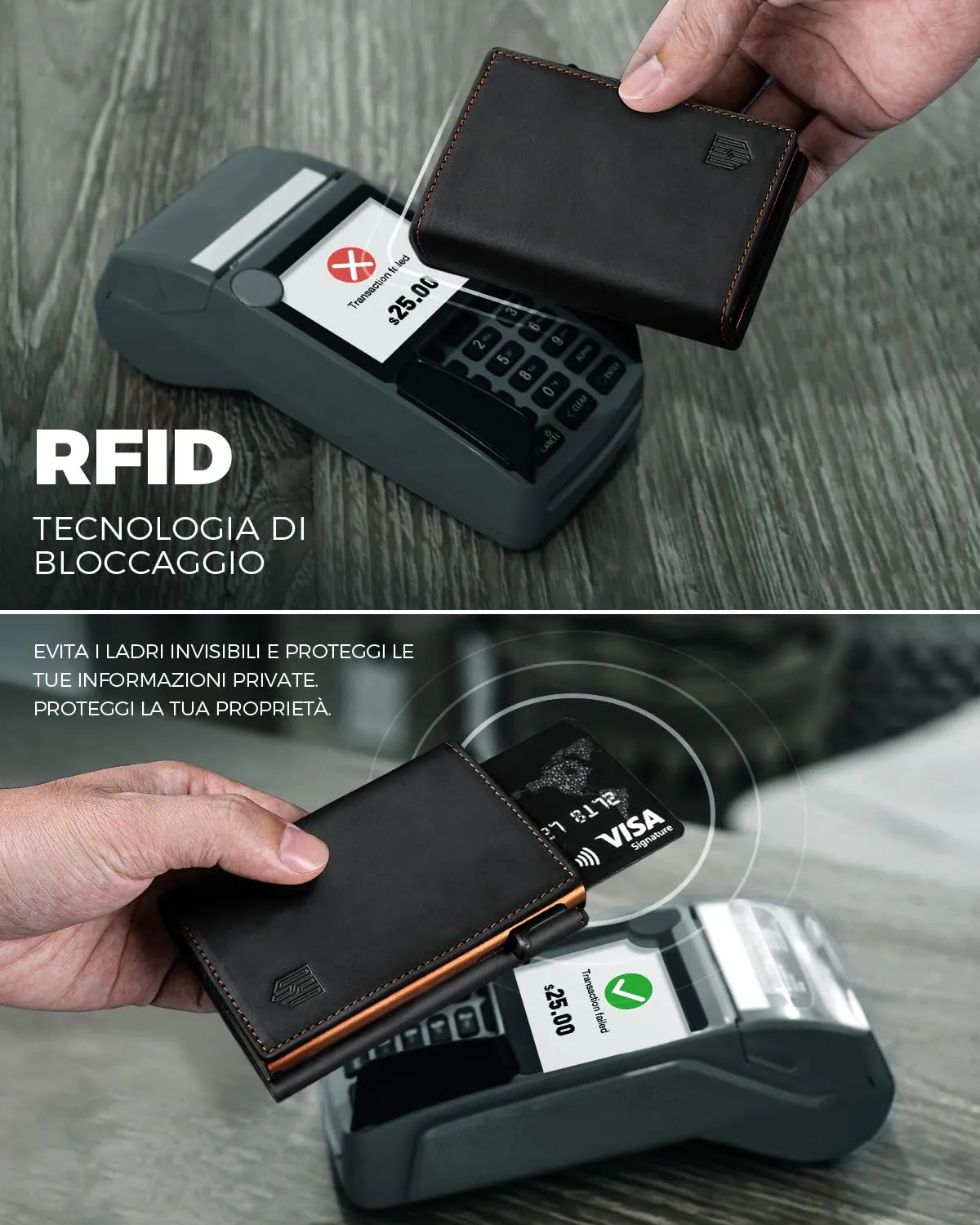 DODENSHA MagSnap Portafoglio Uomo Slim con Protezione RFID, Nero/Arancione - immagine 6