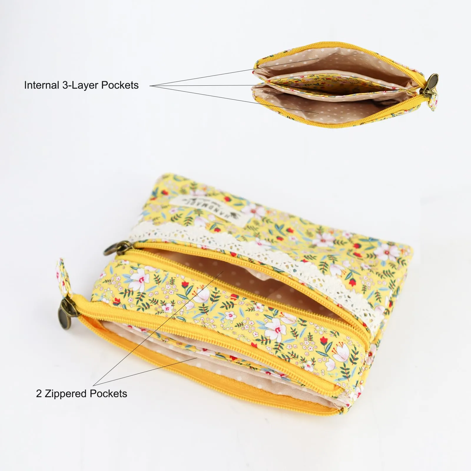 FuninCrea Mini Portamonete da Donna in Cotone, Motivo Floreale, 2 Tasche con Cerniera, Stile 5, 12x9x1,8 cm - immagine 5