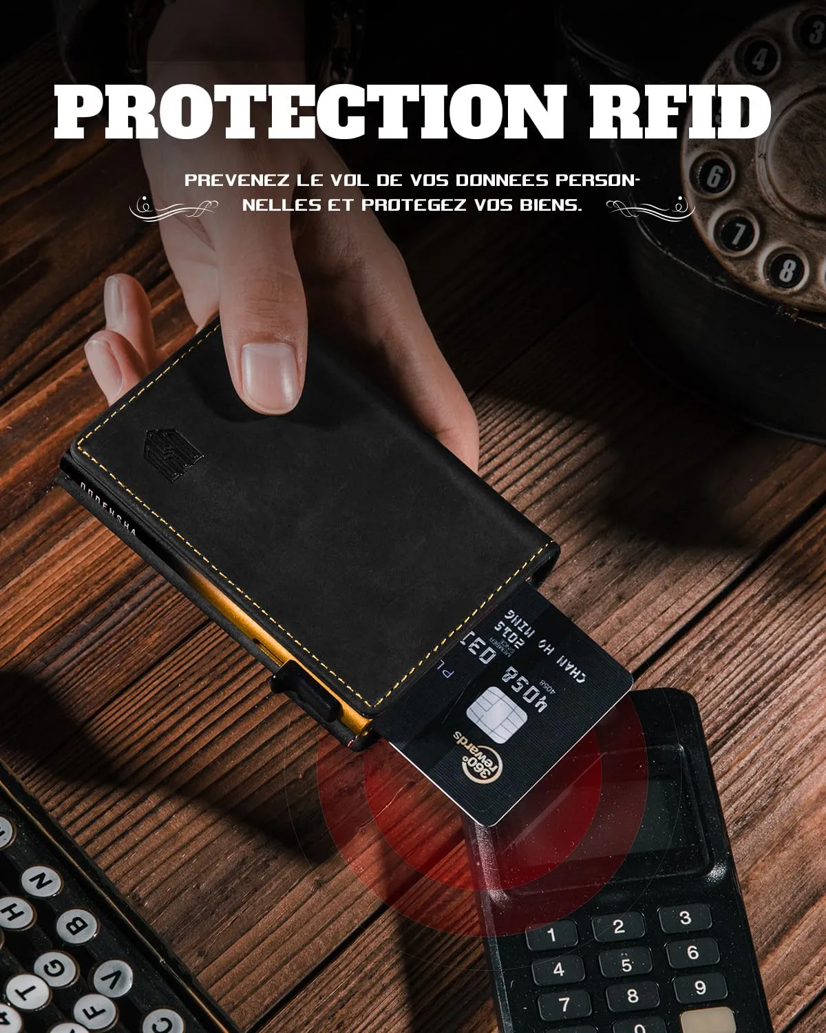 DODENSHA MagSnap Portafoglio da Uomo in Pelle con Scomparto Monete, Chiusura Magnetica e Protezione RFID (Giallo Nero) - immagine 5