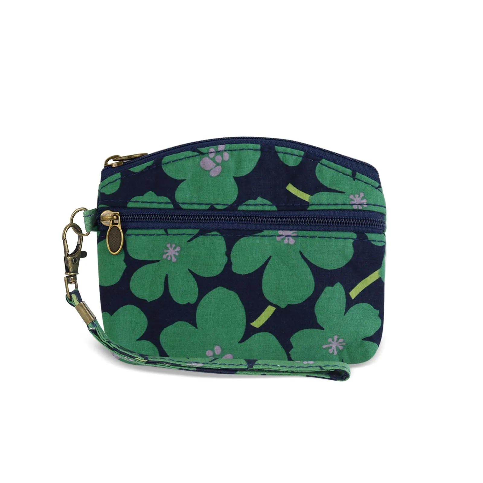 FuninCrea Mini Portamonete da Donna in Cotone con Motivo Floreale, 2 Tasche con Chiusura Lampo, Verde-B., 12x9x1,8 cm - immagine 1