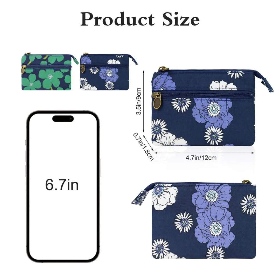 FuninCrea Set di 2 Mini Portamonete in Cotone con Motivo Floreale, 2 Tasche con Cerniera - immagine 2
