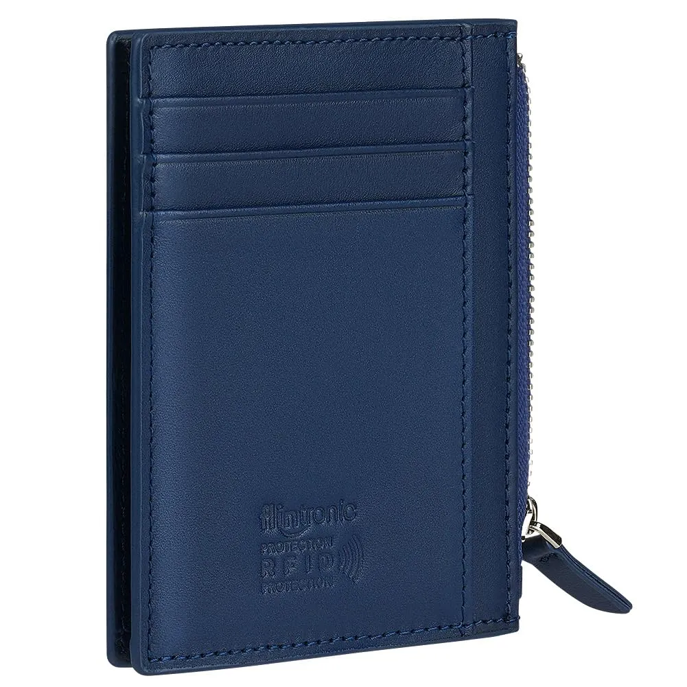 flintronic Portia Portafoglio in Pelle con Blocco RFID/NFC, 6 Slot per Schede e Scomparto con Cerniera, Blu - immagine 1