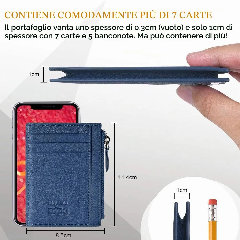 flintronic Portia Portafoglio in Pelle con Blocco RFID/NFC, 6 Slot per Schede e Scomparto con Cerniera, Blu - immagine 3