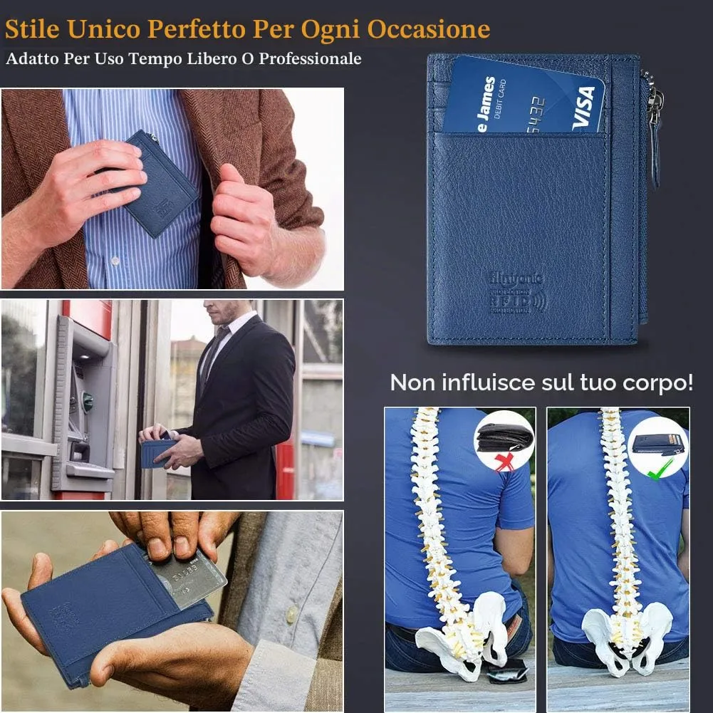 flintronic Portia Portafoglio in Pelle con Blocco RFID/NFC, 6 Slot per Schede e Scomparto con Cerniera, Blu - immagine 6