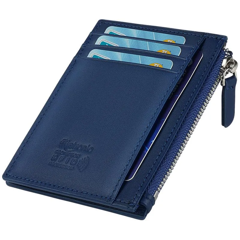 flintronic Portia Portafoglio in Pelle con Blocco RFID/NFC, 6 Slot per Schede e Scomparto con Cerniera, Blu - immagine 8