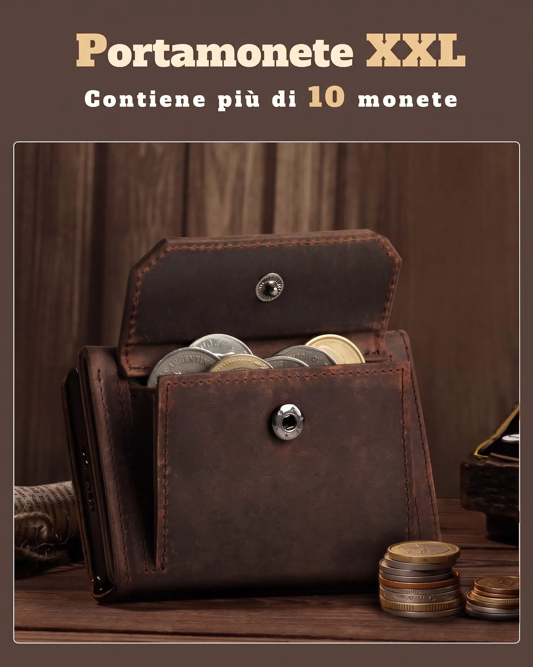 DODENSHA MagSnap Portafoglio da Uomo Slim Wallet con Scomparto Monete XL, Chiusura Magnetica e Protezione RFID - immagine 2