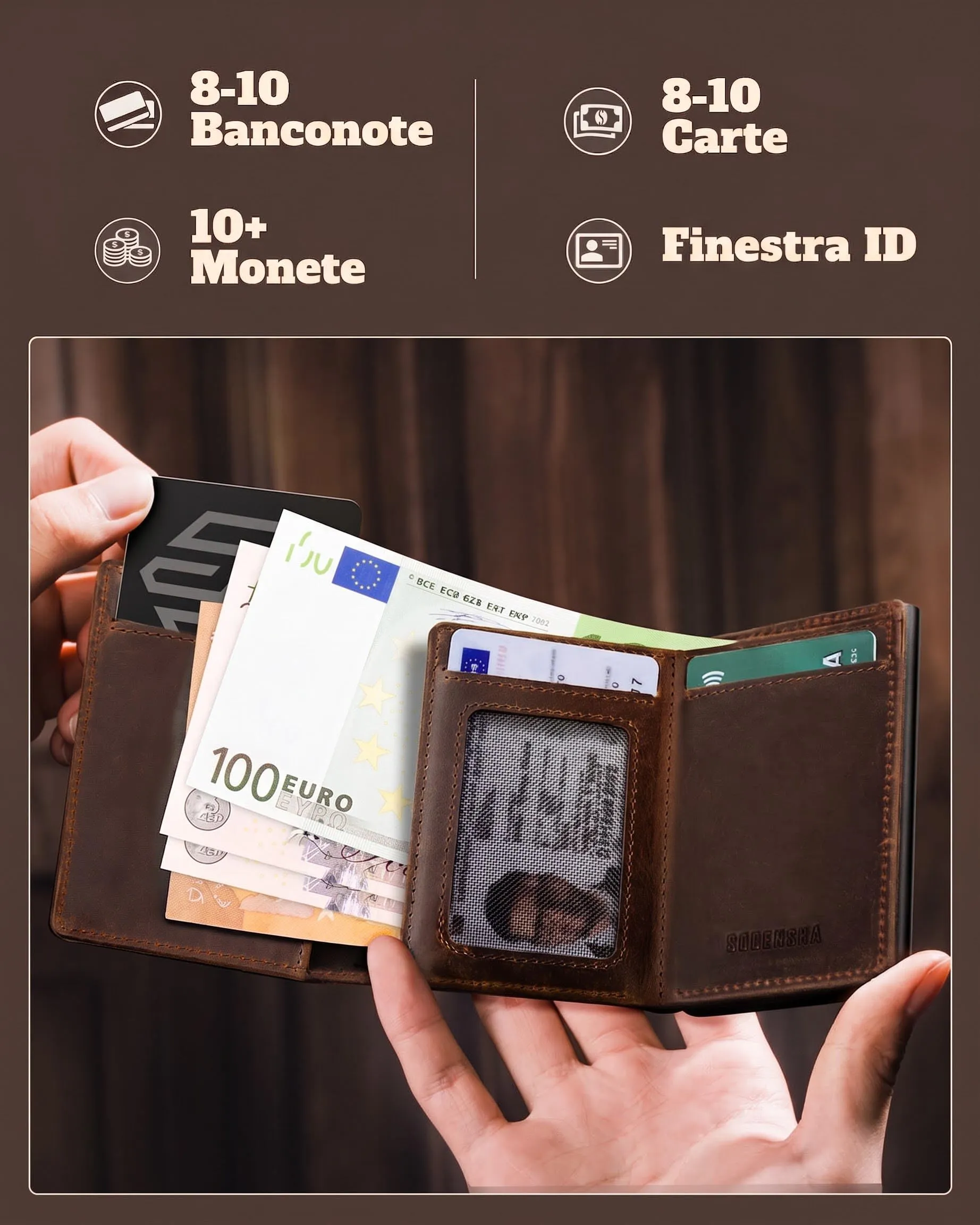 DODENSHA MagSnap Portafoglio da Uomo Slim Wallet con Scomparto Monete XL, Chiusura Magnetica e Protezione RFID - immagine 5