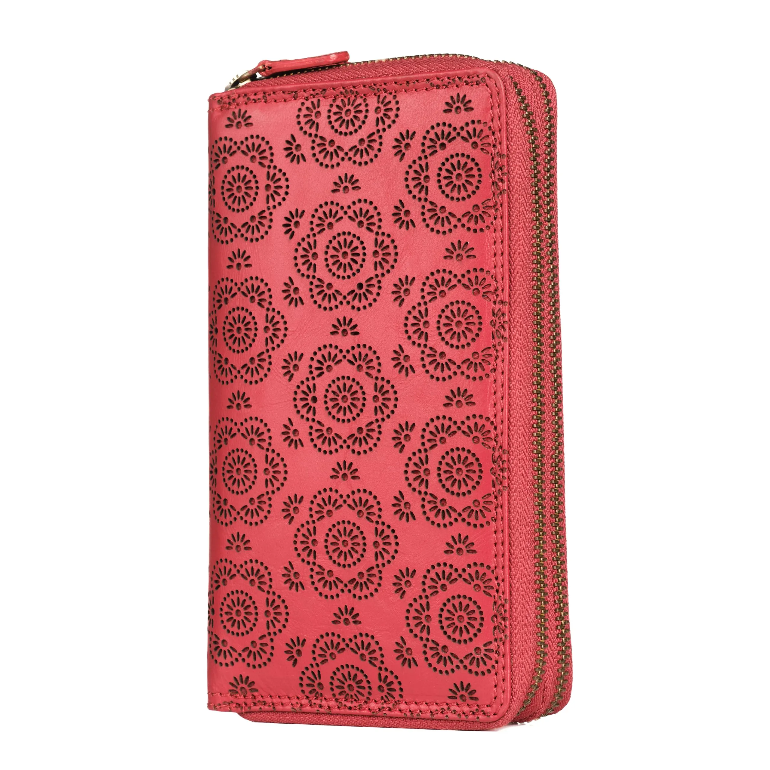Lavalen Portafoglio Donna in Vera Pelle RFID con 30 Tasche e Doppia Cerniera, Rosso Fiore - immagine 1