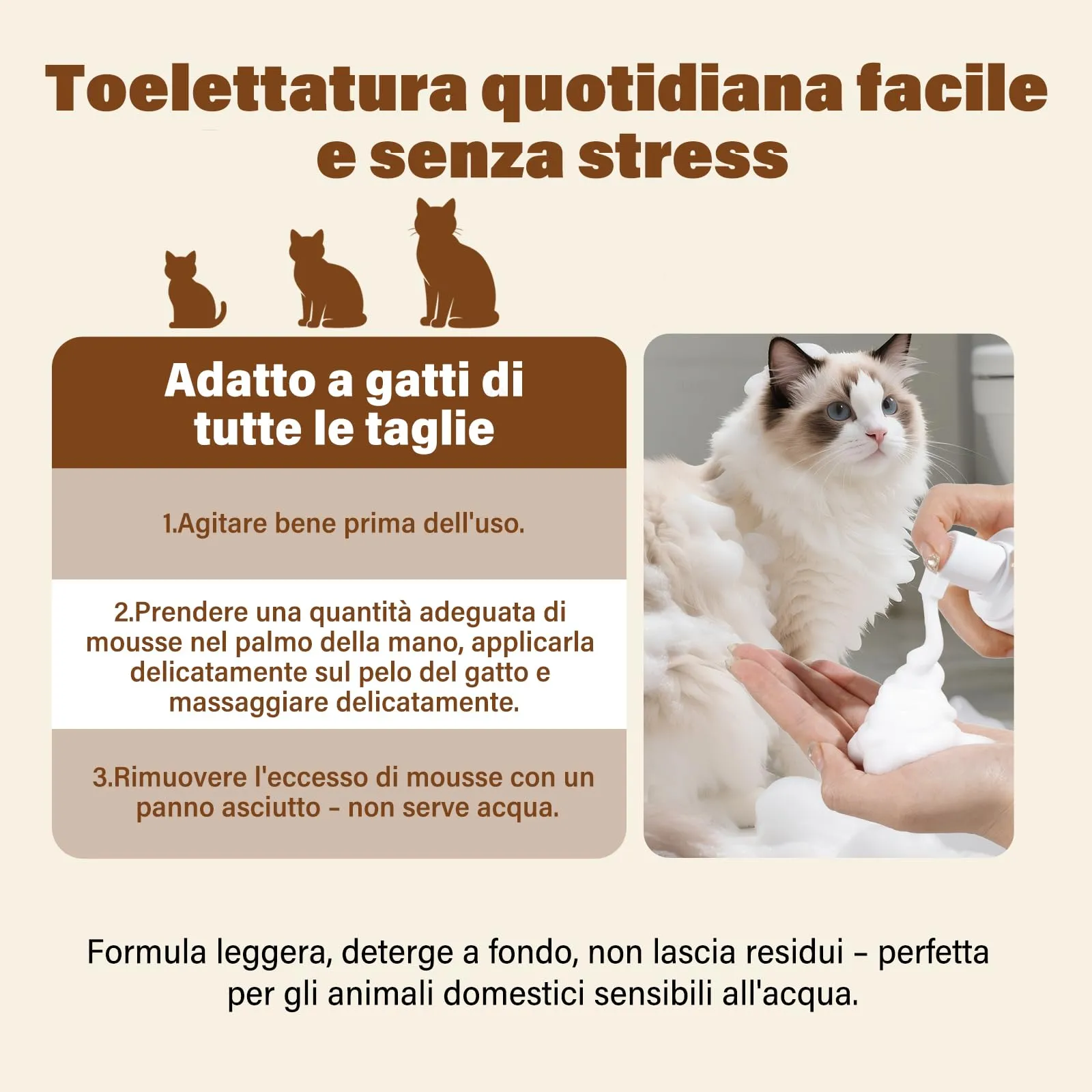 GJYC PET Shampoo Secco per Gatti, Noce di Cocco, pH Neutro, 200 ml - immagine 4