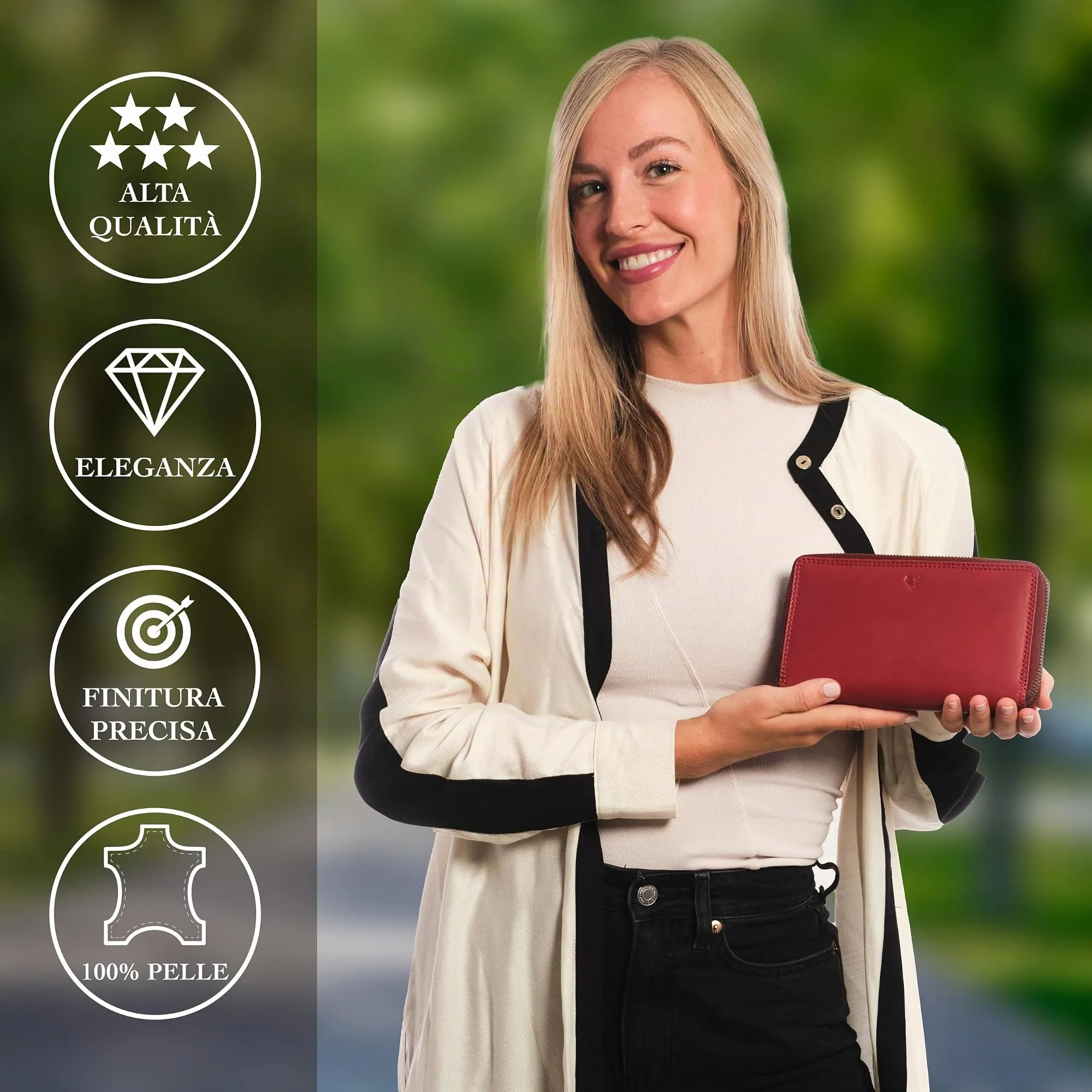Lavalen Portafoglio Donna in Vera Pelle RFID con 30 Tasche e Doppia Cerniera, 12 x 20 cm - immagine 2