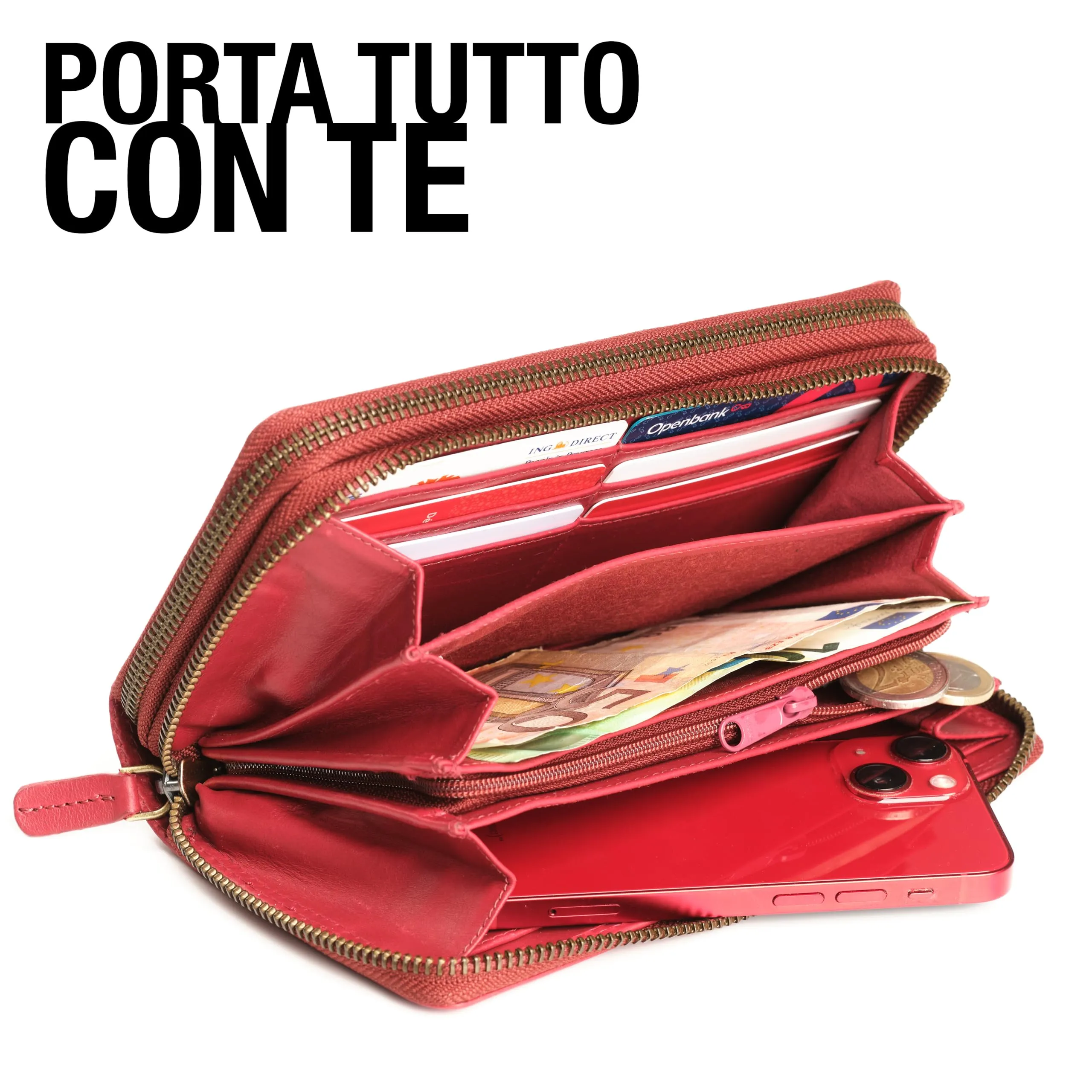 Lavalen Portafoglio Donna in Vera Pelle RFID con 30 Tasche e Doppia Cerniera, 12 x 20 cm - immagine 3