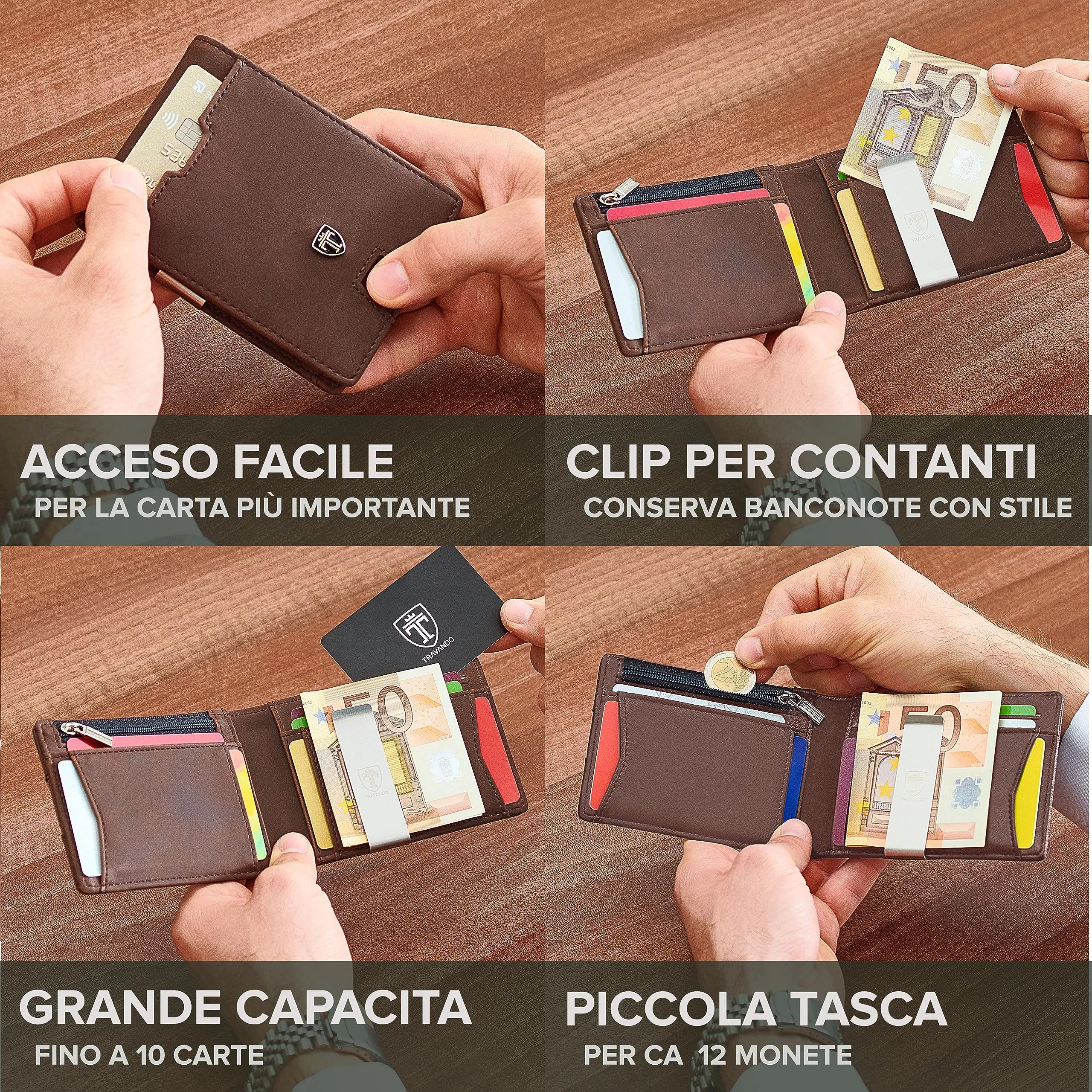 TRAVANDO Portafoglio uomo London RFID Slim con clip per contanti e porta carte di credito - immagine 2