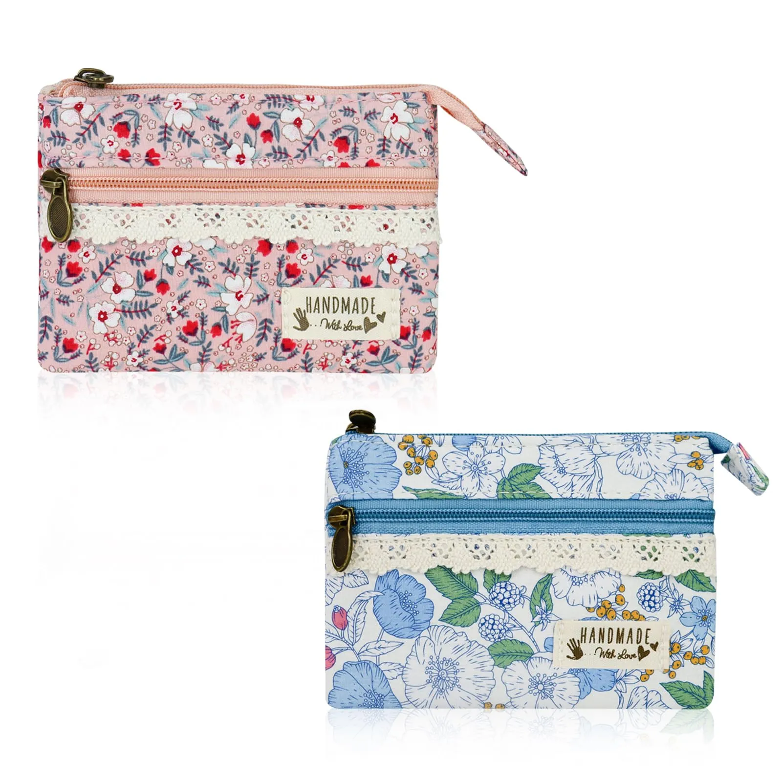 FuninCrea Mini Portamonete da Donna in Cotone, Motivo Floreale, 2 Tasche con Cerniera, Stile 7, 12x9x1,8 cm - immagine 1
