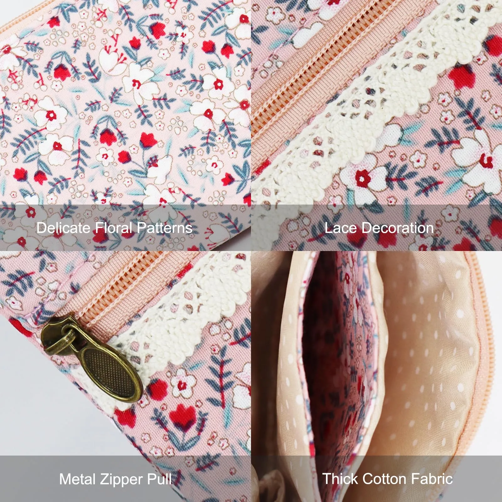 FuninCrea Mini Portamonete da Donna in Cotone, Motivo Floreale, 2 Tasche con Cerniera, Stile 7, 12x9x1,8 cm - immagine 3