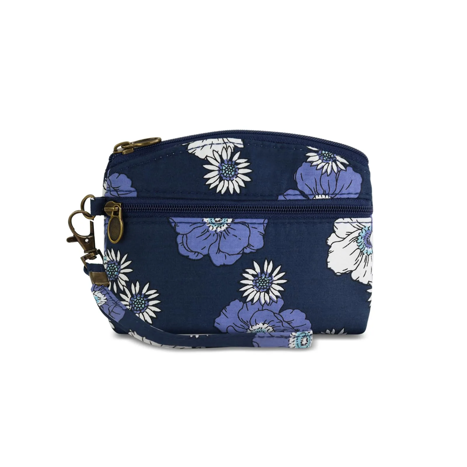 FuninCrea Mini Portamonete da Donna in Cotone, Motivo Floreale, Blu-B, 12x9x1,8 cm - immagine 1