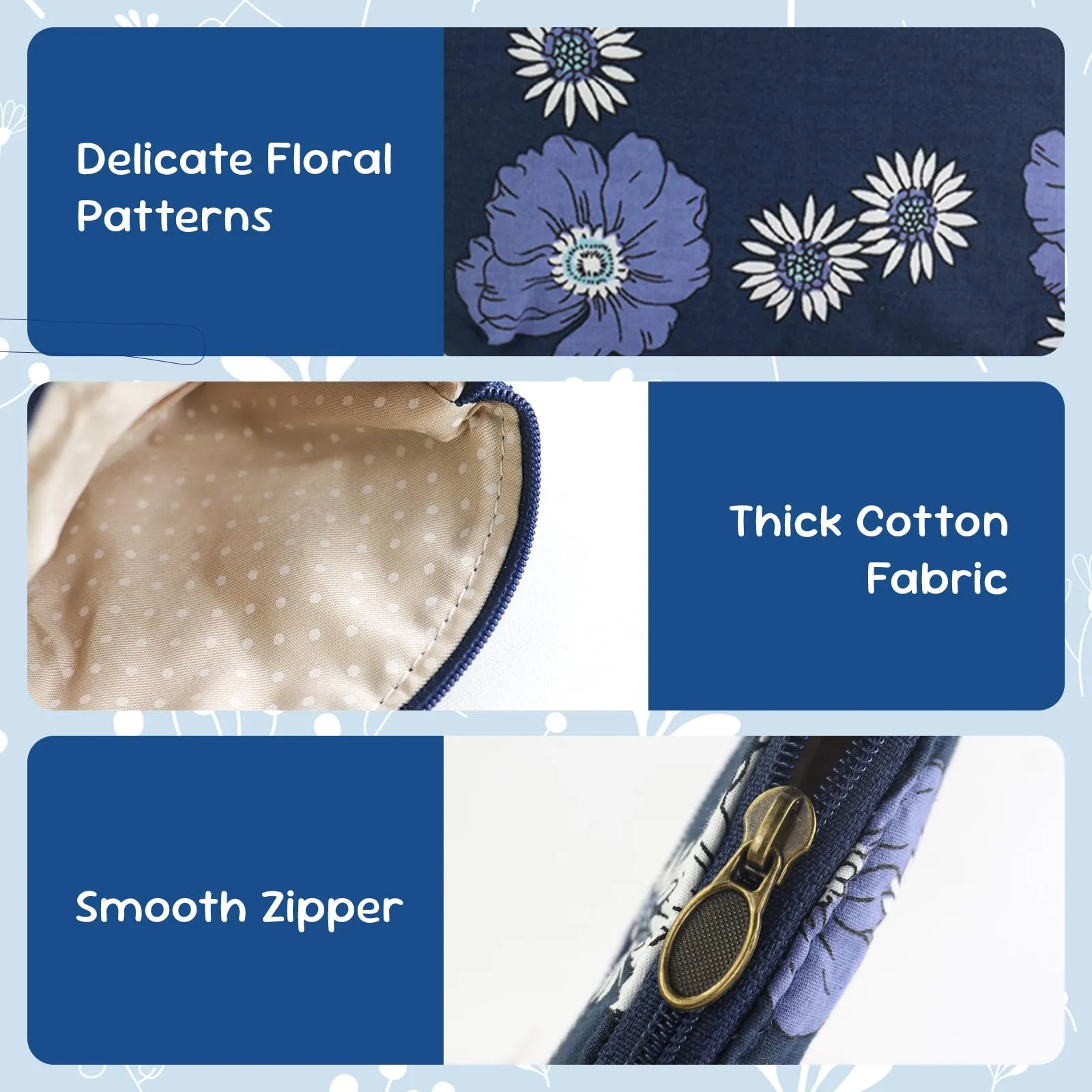 FuninCrea Mini Portamonete da Donna in Cotone, Motivo Floreale, Blu-B, 12x9x1,8 cm - immagine 3