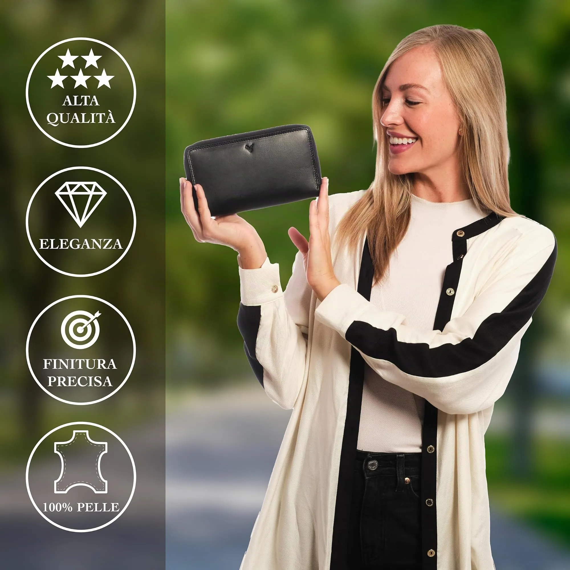 Lavalen Portafoglio Donna Grande in Vera Pelle con 30 Tasche RFID e Doppia Cerniera - immagine 2