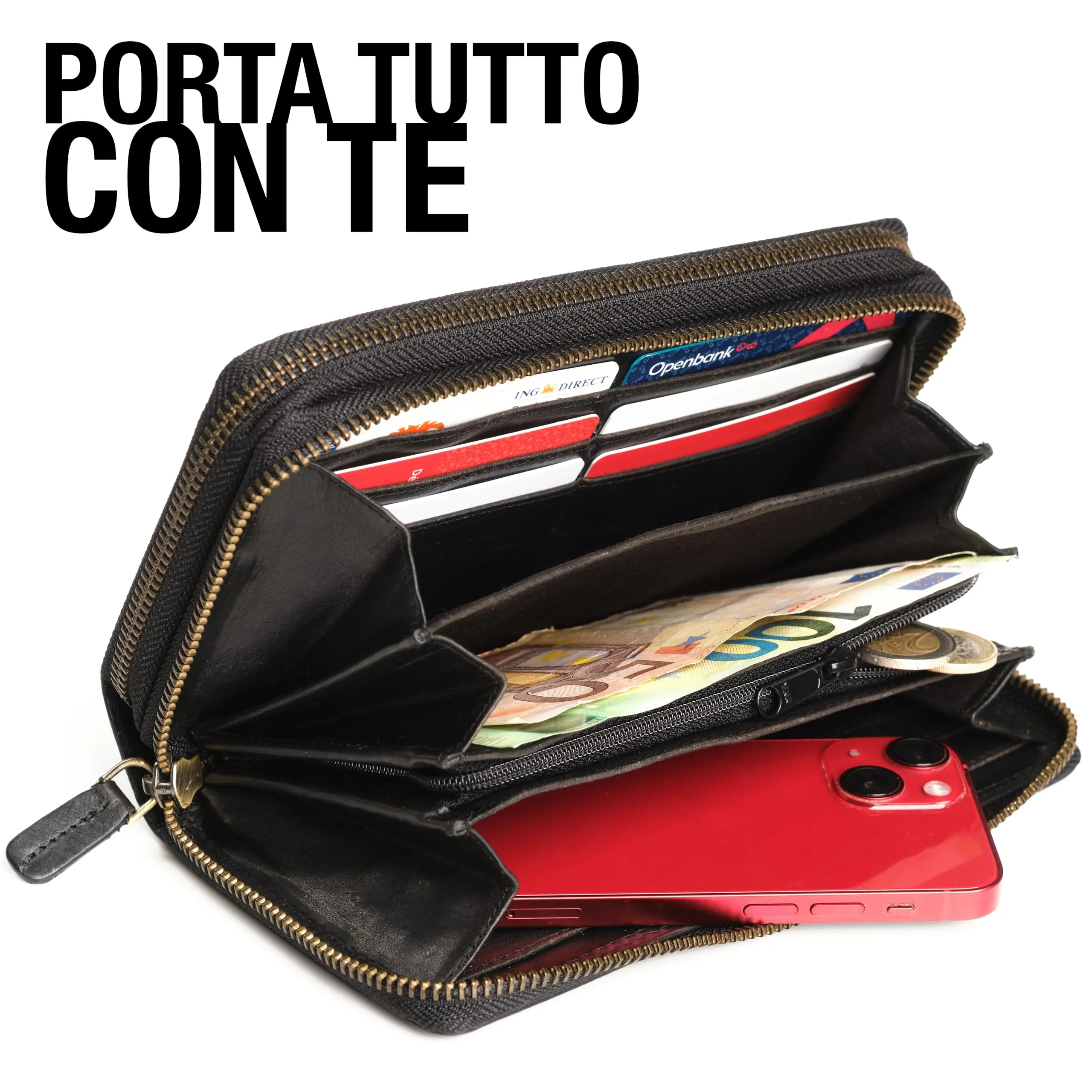Lavalen Portafoglio Donna Grande in Vera Pelle con 30 Tasche RFID e Doppia Cerniera - immagine 3