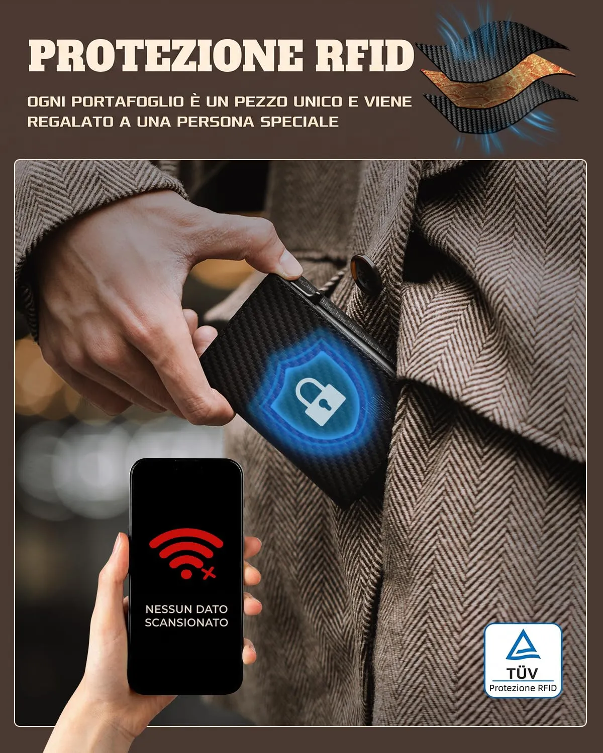 DODENSHA MagSnap Portafoglio da uomo Slim Wallet con scomparto per monete XL, chiusura magnetica e protezione RFID (Carbonio) - immagine 4