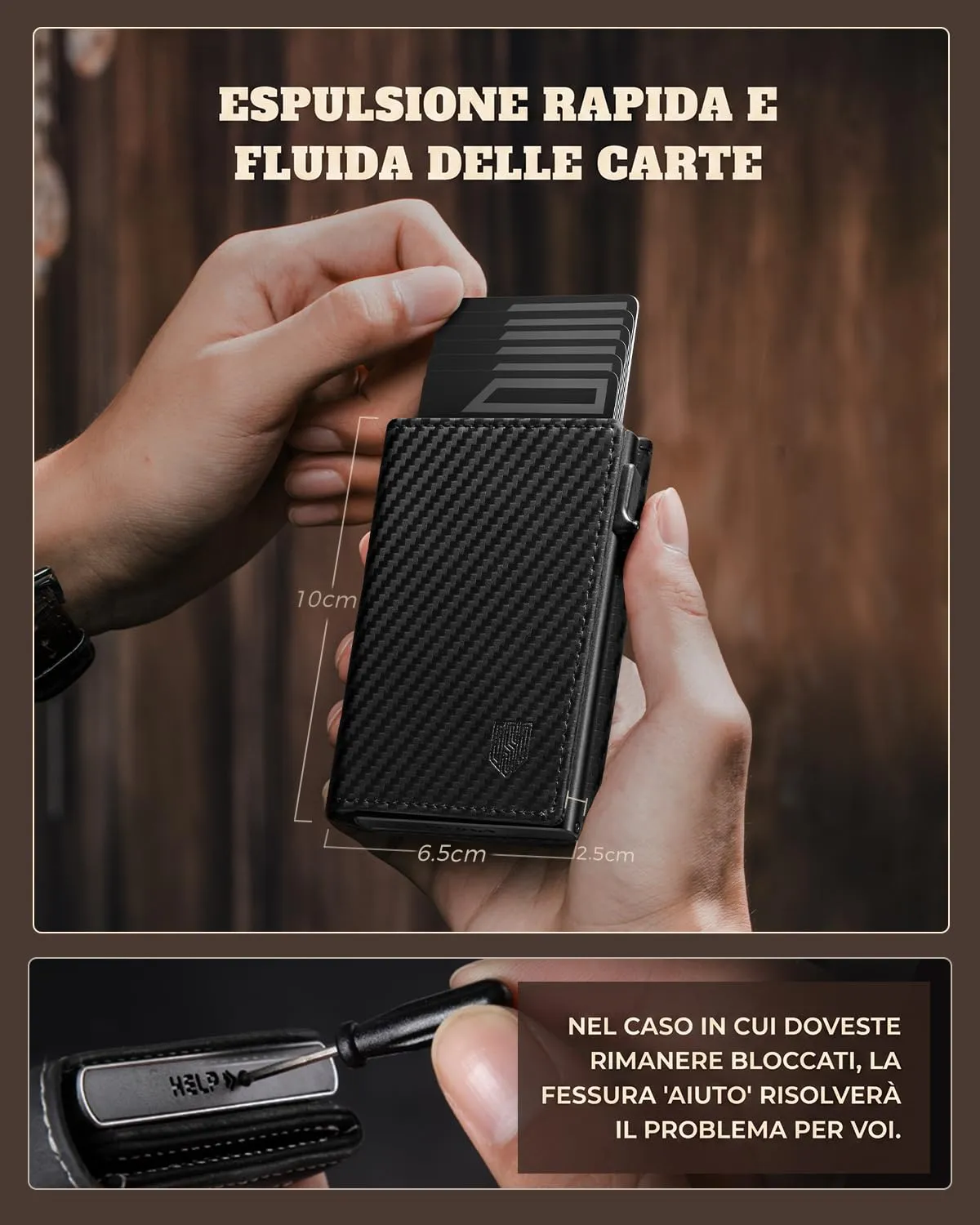 DODENSHA MagSnap Portafoglio da uomo Slim Wallet con scomparto per monete XL, chiusura magnetica e protezione RFID (Carbonio) - immagine 5