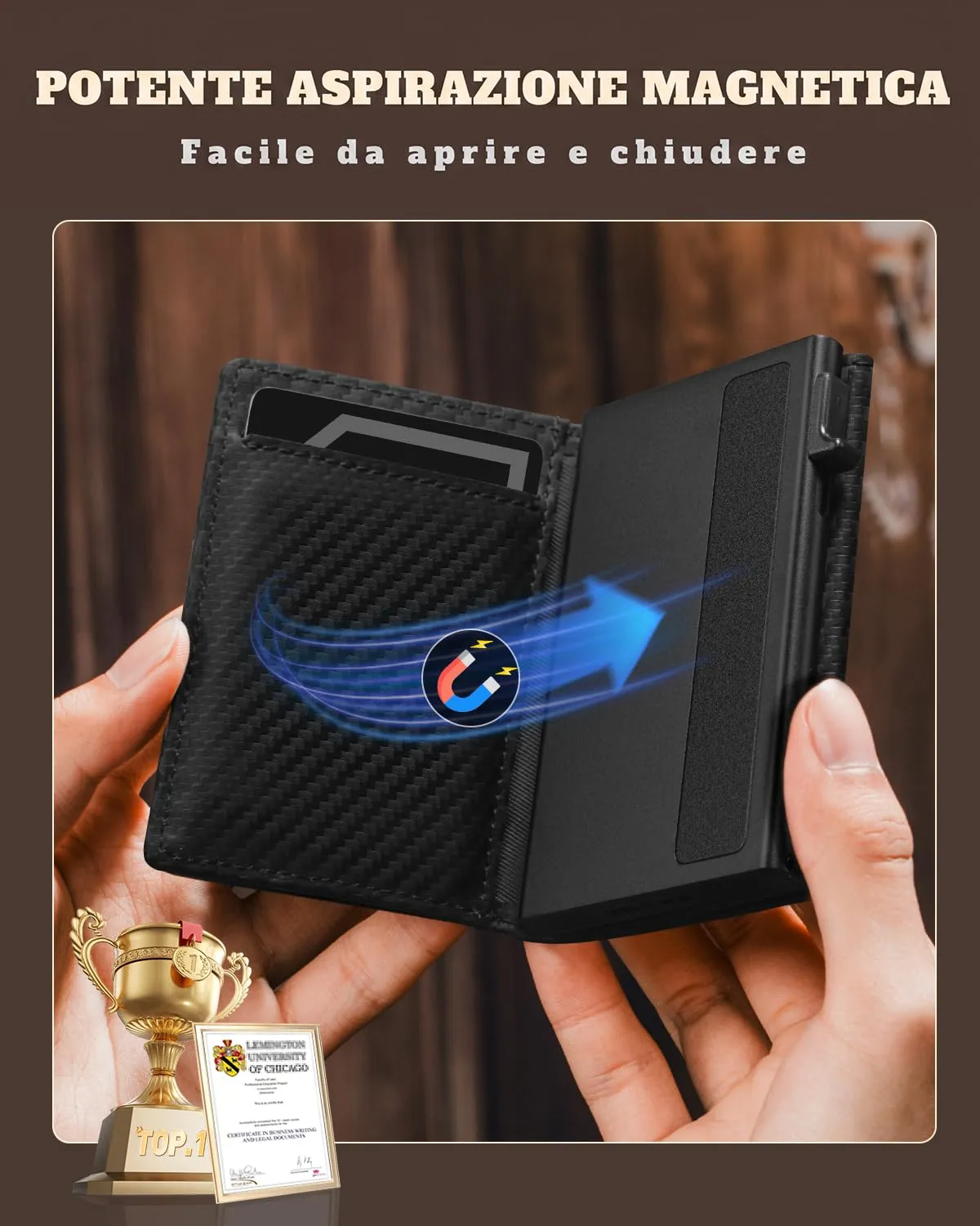DODENSHA MagSnap Portafoglio da uomo Slim Wallet con scomparto per monete XL, chiusura magnetica e protezione RFID (Carbonio) - immagine 6