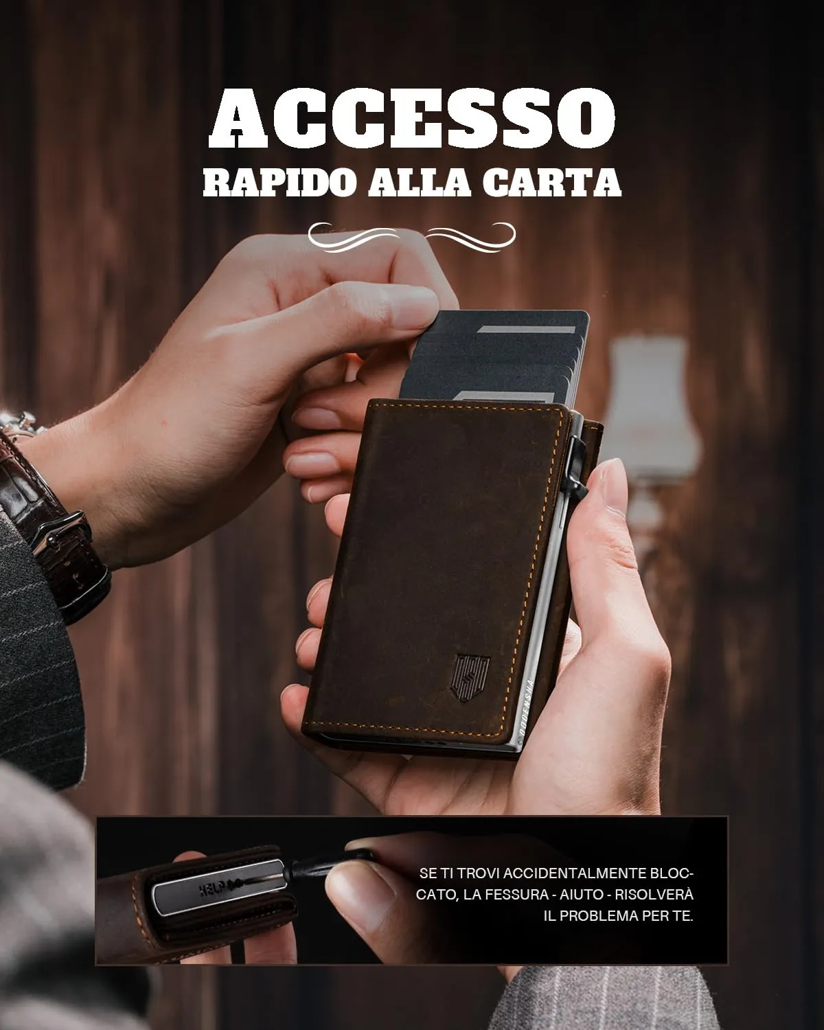 DODENSHA MagSnap Portafoglio da uomo sottile in pelle con scomparto per monete, chiusura magnetica e protezione RFID (Marrone Argento) - immagine 5