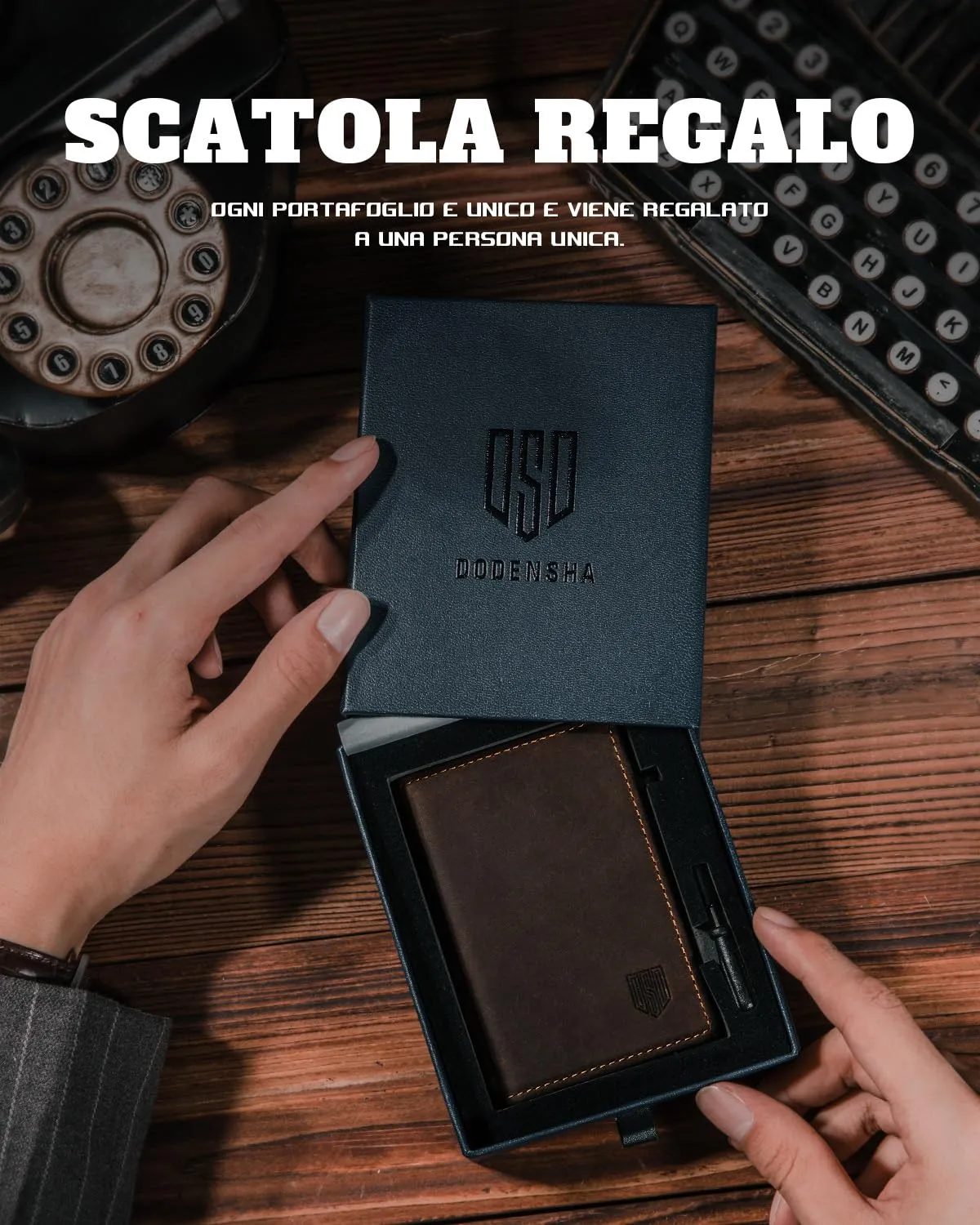 DODENSHA MagSnap Portafoglio da uomo sottile in pelle con scomparto per monete, chiusura magnetica e protezione RFID (Marrone Argento) - immagine 8