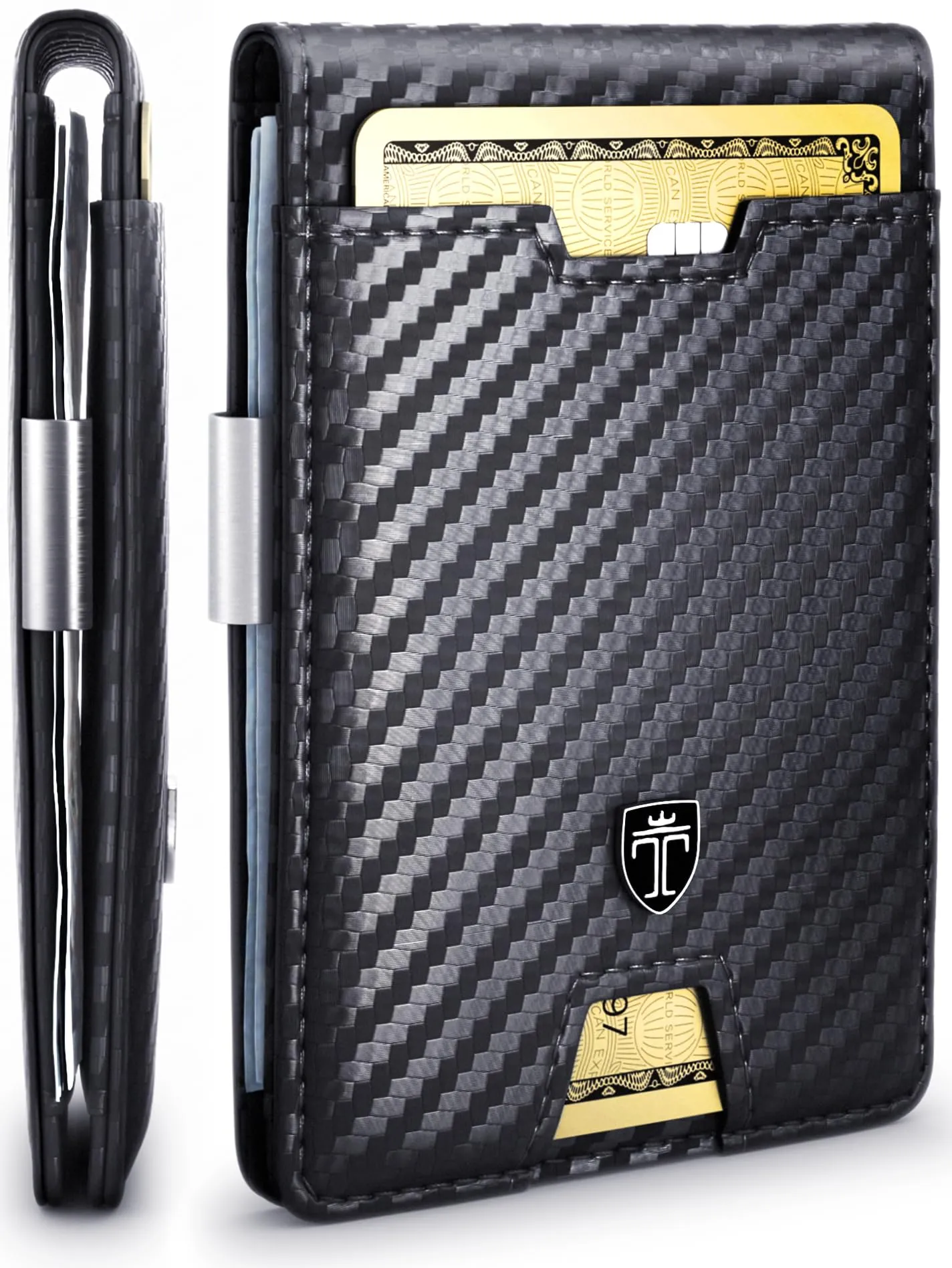 TRAVANDO Portafoglio Uomo London con Clip per Contanti, 10 Tasche per Carte, Protezione RFID (Carbon) - immagine 1