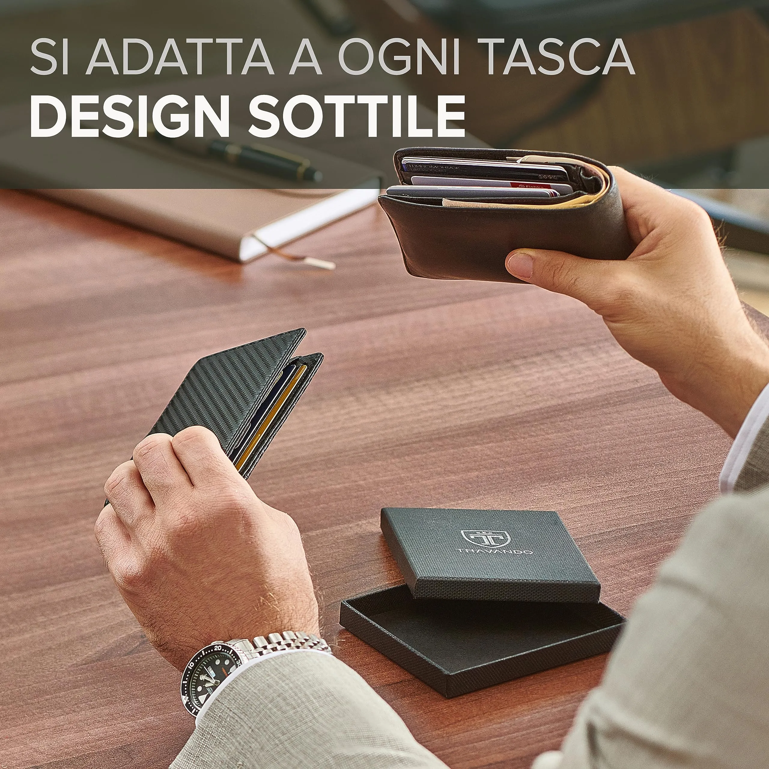 TRAVANDO Portafoglio Uomo London con Clip per Contanti, 10 Tasche per Carte, Protezione RFID (Carbon) - immagine 3