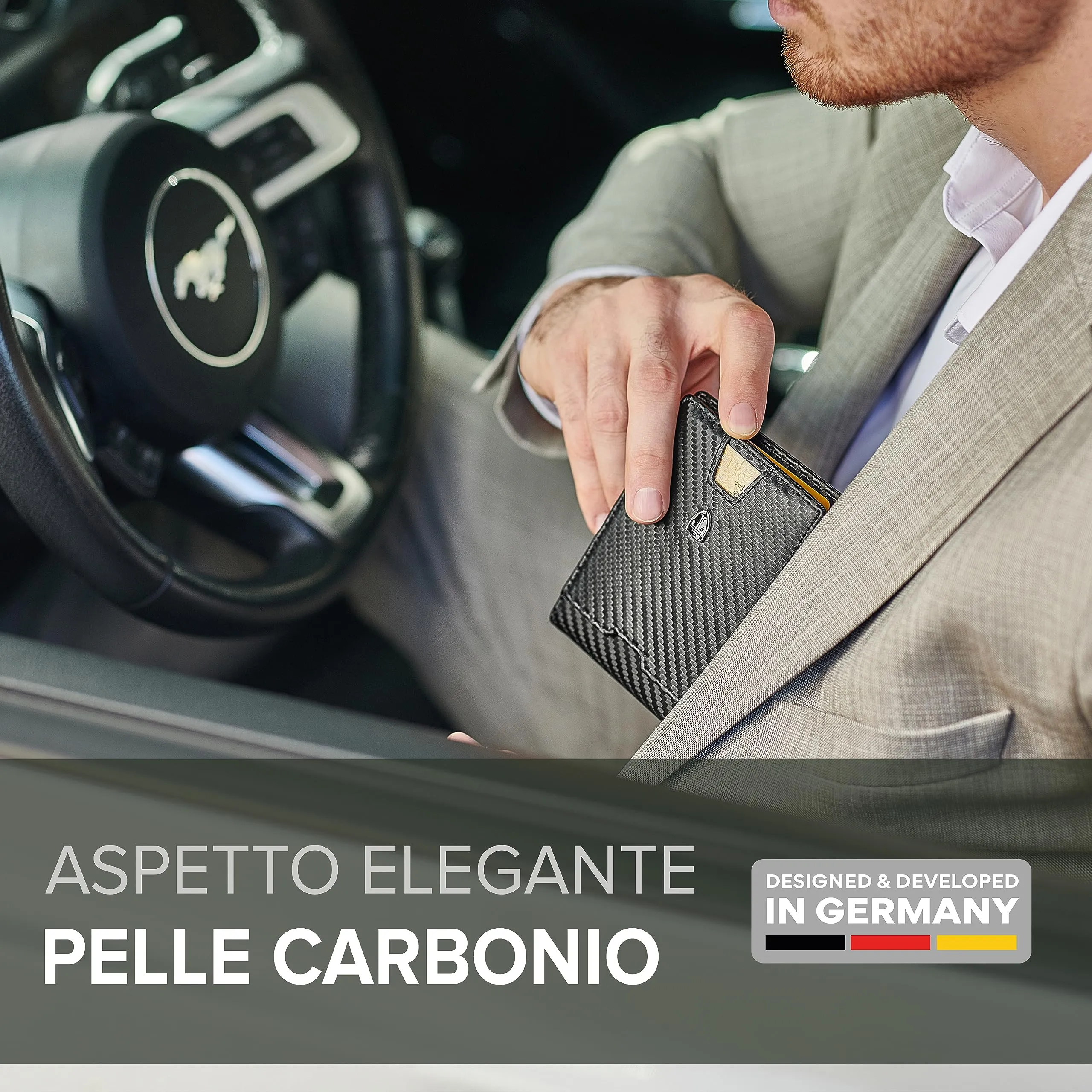 TRAVANDO Portafoglio Uomo London con Clip per Contanti, 10 Tasche per Carte, Protezione RFID (Carbon) - immagine 4