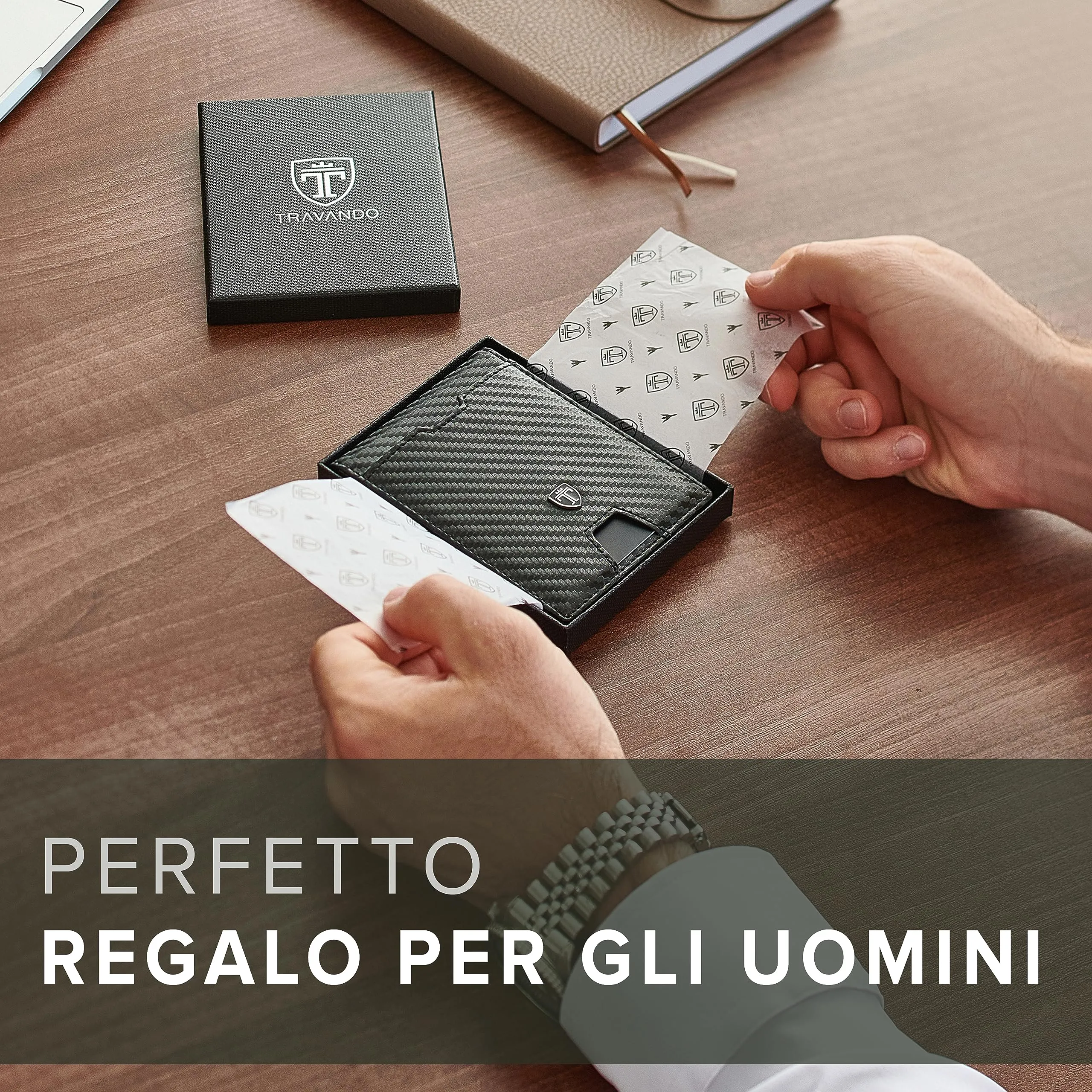 TRAVANDO Portafoglio Uomo London con Clip per Contanti, 10 Tasche per Carte, Protezione RFID (Carbon) - immagine 6