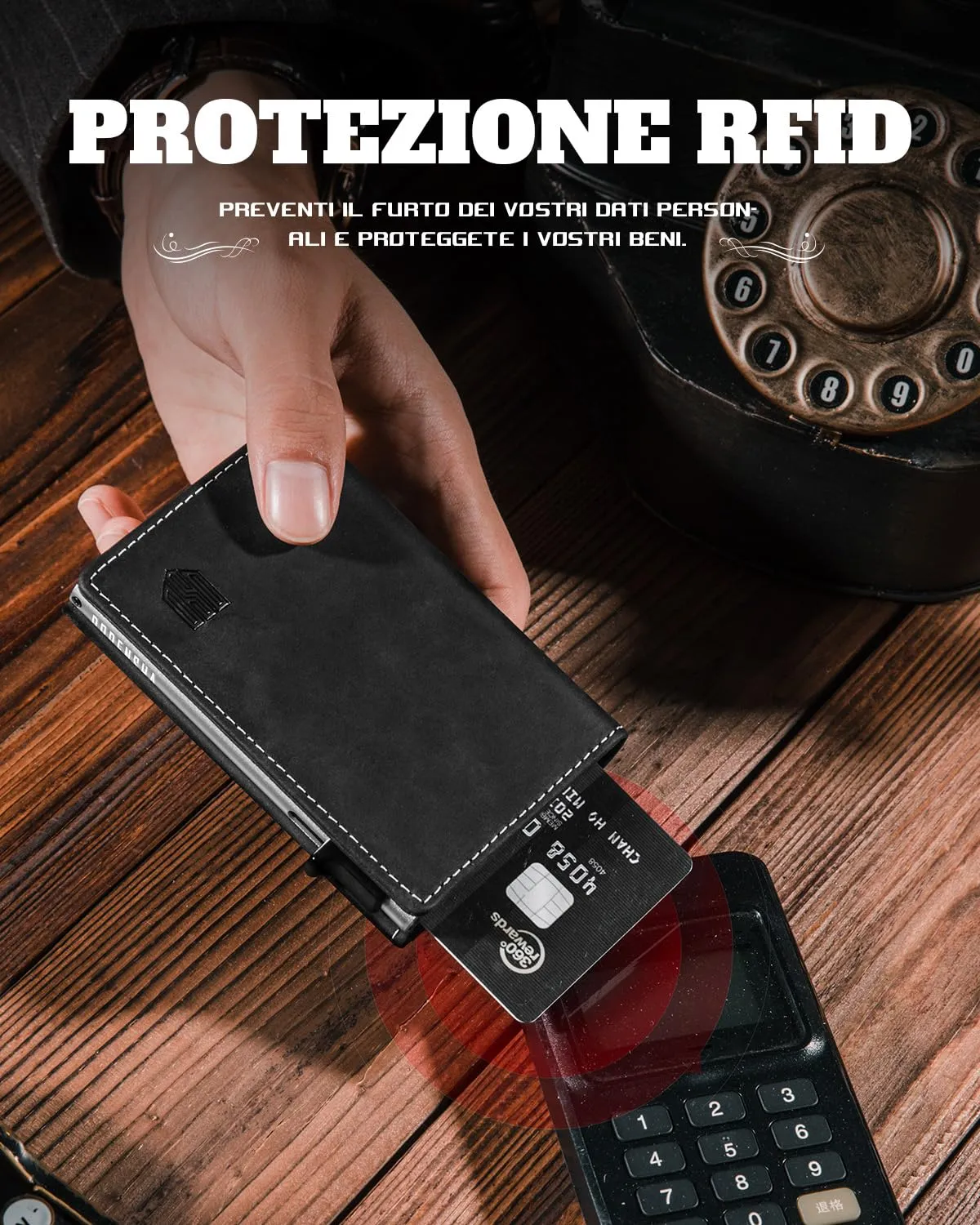 DODENSHA MagSnap Portafoglio da Uomo Sottile in Pelle con Scomparto Monete, Chiusura Magnetica e Protezione RFID (Nero e Argento) - immagine 7