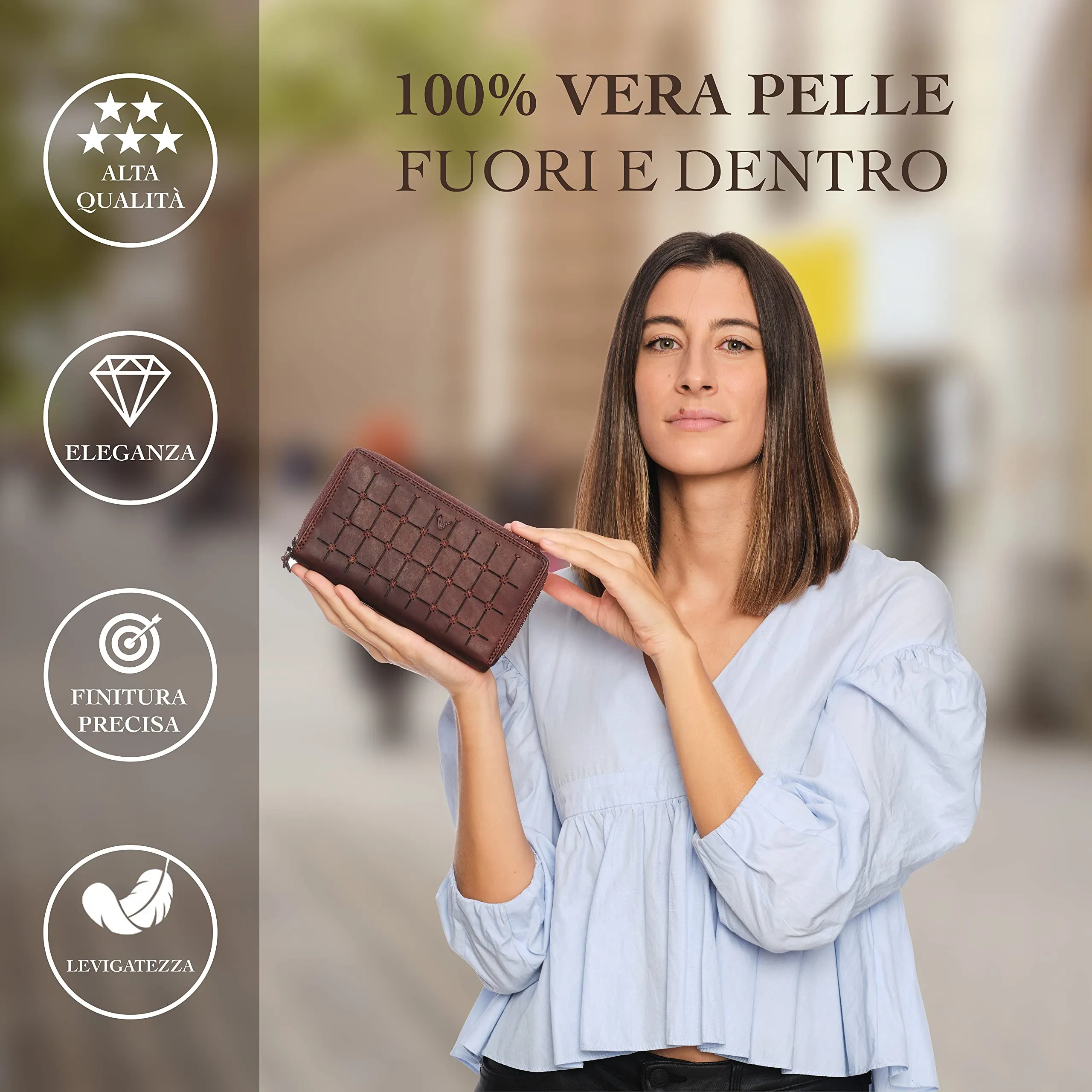 Lavalen Portafoglio Donna in Vera Pelle RFID con 30 Tasche e Doppia Cerniera - immagine 2