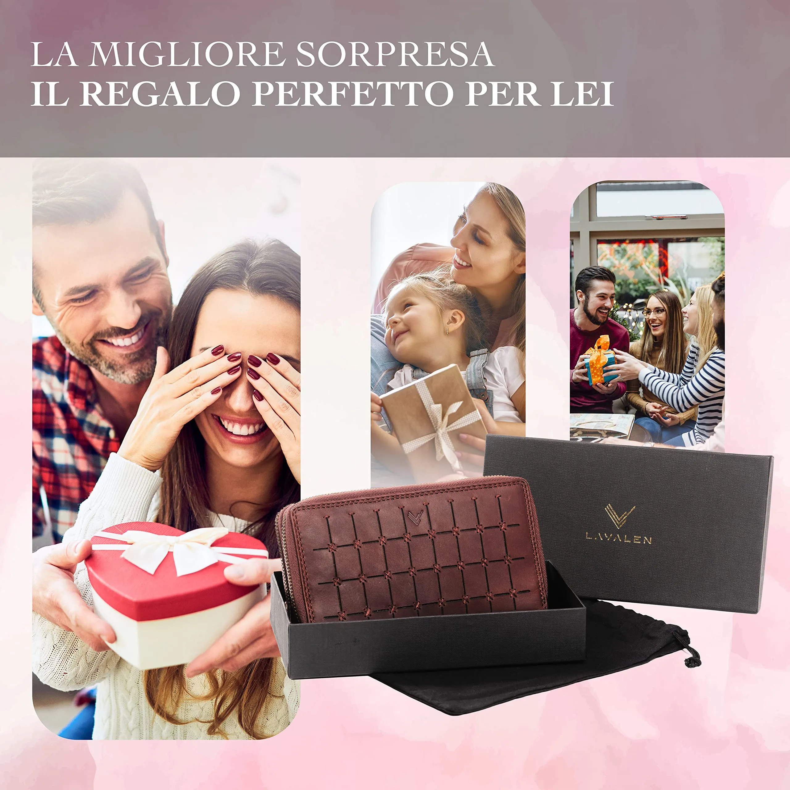 Lavalen Portafoglio Donna in Vera Pelle RFID con 30 Tasche e Doppia Cerniera - immagine 6