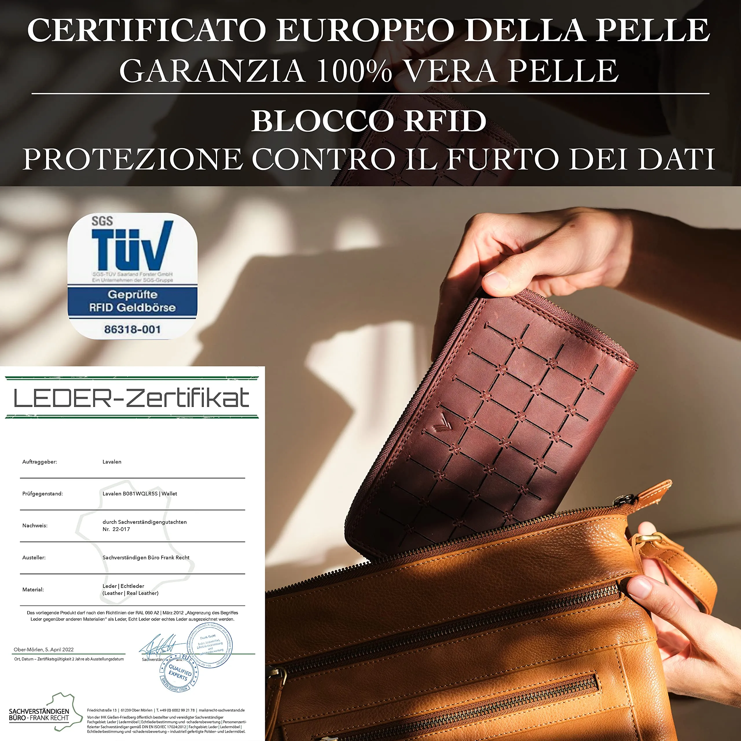 Lavalen Portafoglio Donna in Vera Pelle RFID con 30 Tasche e Doppia Cerniera - immagine 7