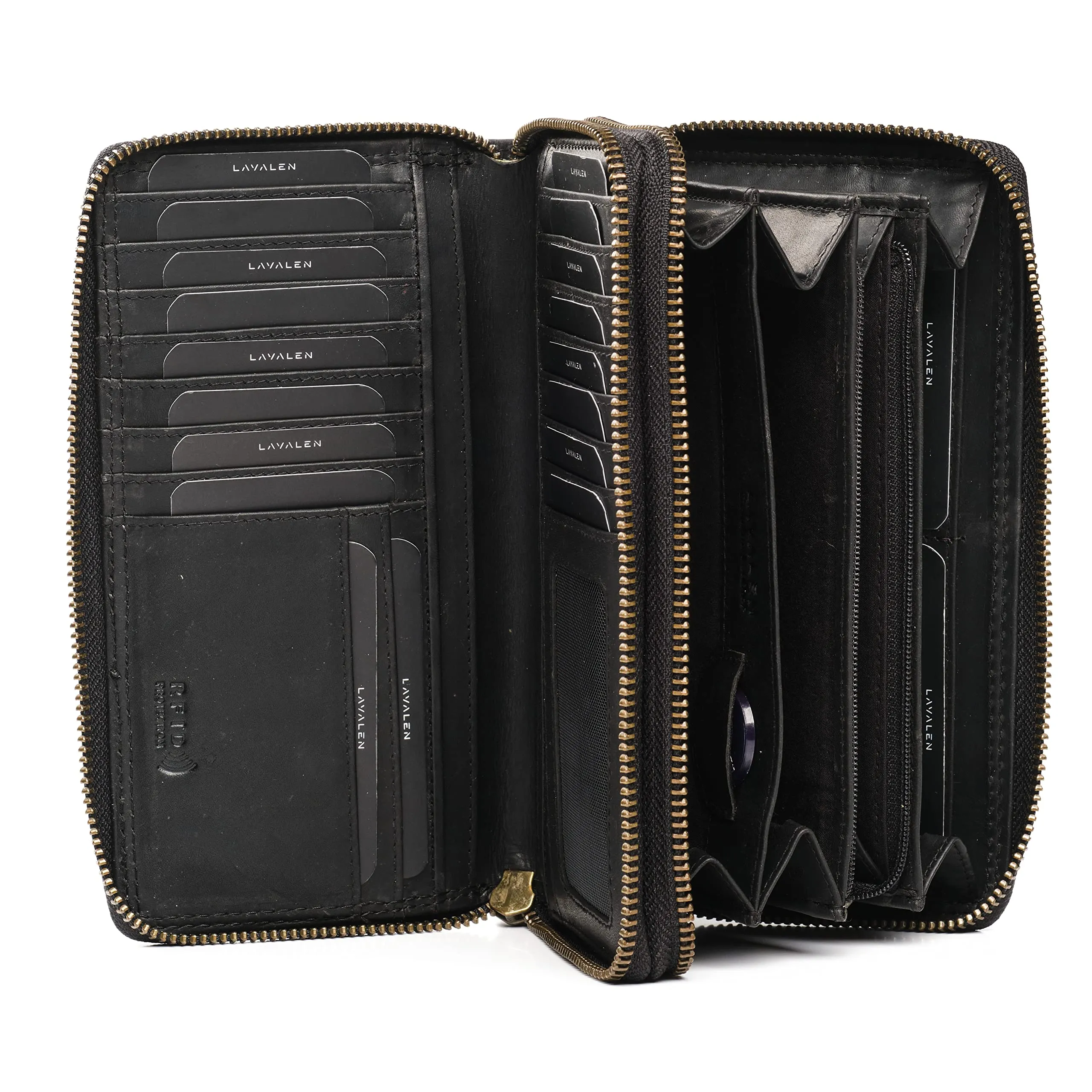 Lavalen Portafoglio Donna Grande in Vera Pelle, 30 Tasche, RFID, Doppia Cerniera - immagine 1