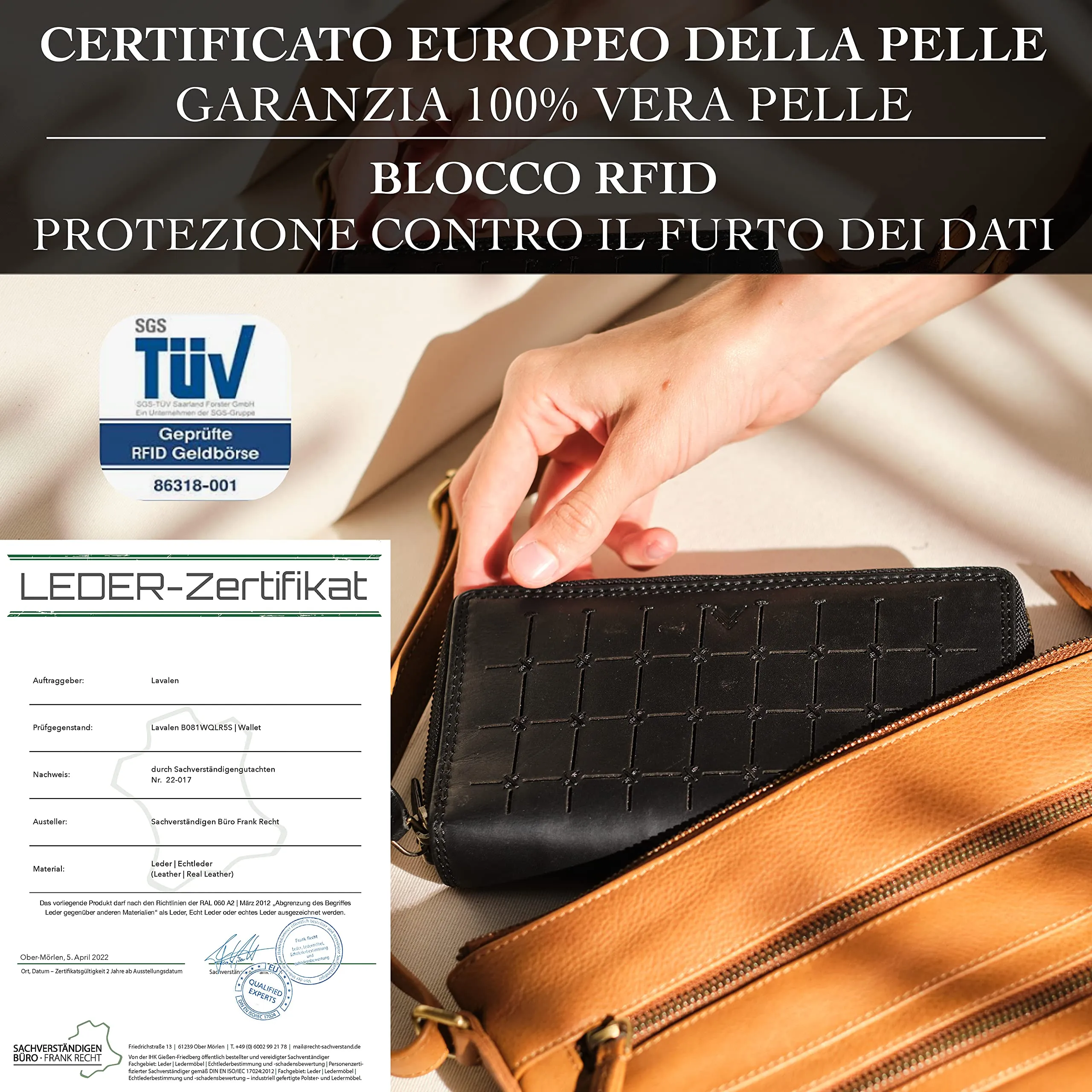 Lavalen Portafoglio Donna Grande in Vera Pelle, 30 Tasche, RFID, Doppia Cerniera - immagine 7