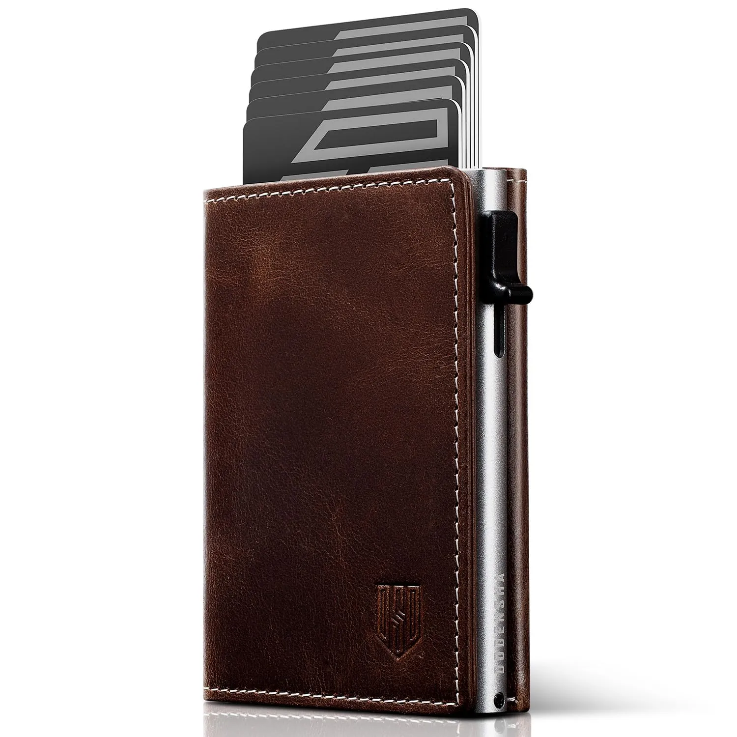 DODENSHA MagSnap Portafoglio da uomo in pelle con scomparto per monete, protezione RFID (Yl-marrone-argento) - immagine 1
