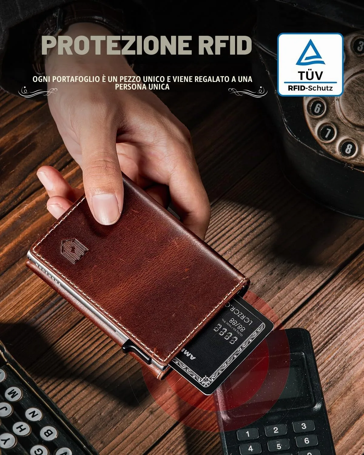 DODENSHA MagSnap Portafoglio da uomo in pelle con scomparto per monete, protezione RFID (Yl-marrone-argento) - immagine 7