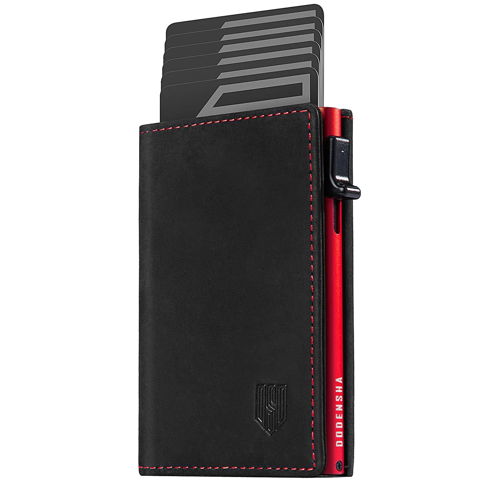 DODENSHA MagSnap Portafoglio da Uomo in Pelle con Scomparto Monete, Protezione RFID, Nero/Rosso - immagine 1